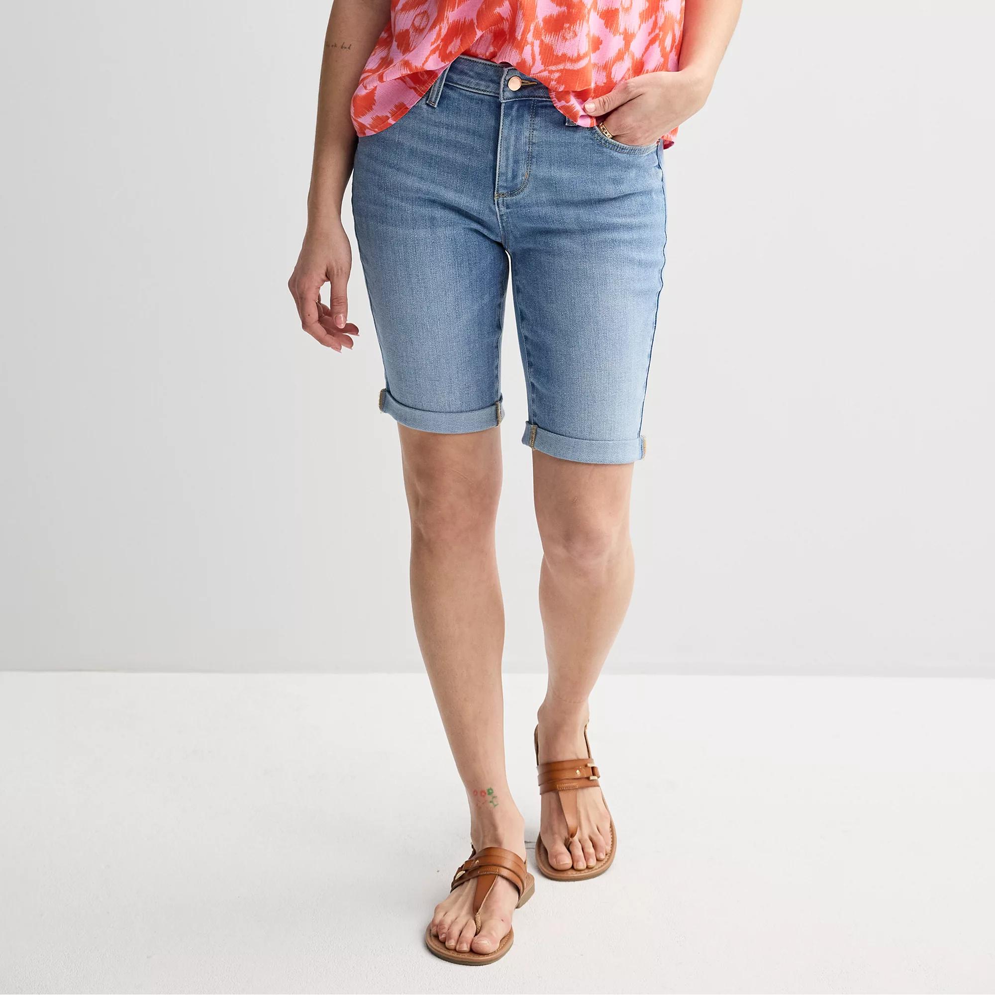 Petite Sonoma Goods For Life® Roll Cuff Denim Bermuda Shorts, Women's, Size: 14 Petite, Blue Wash Product Image