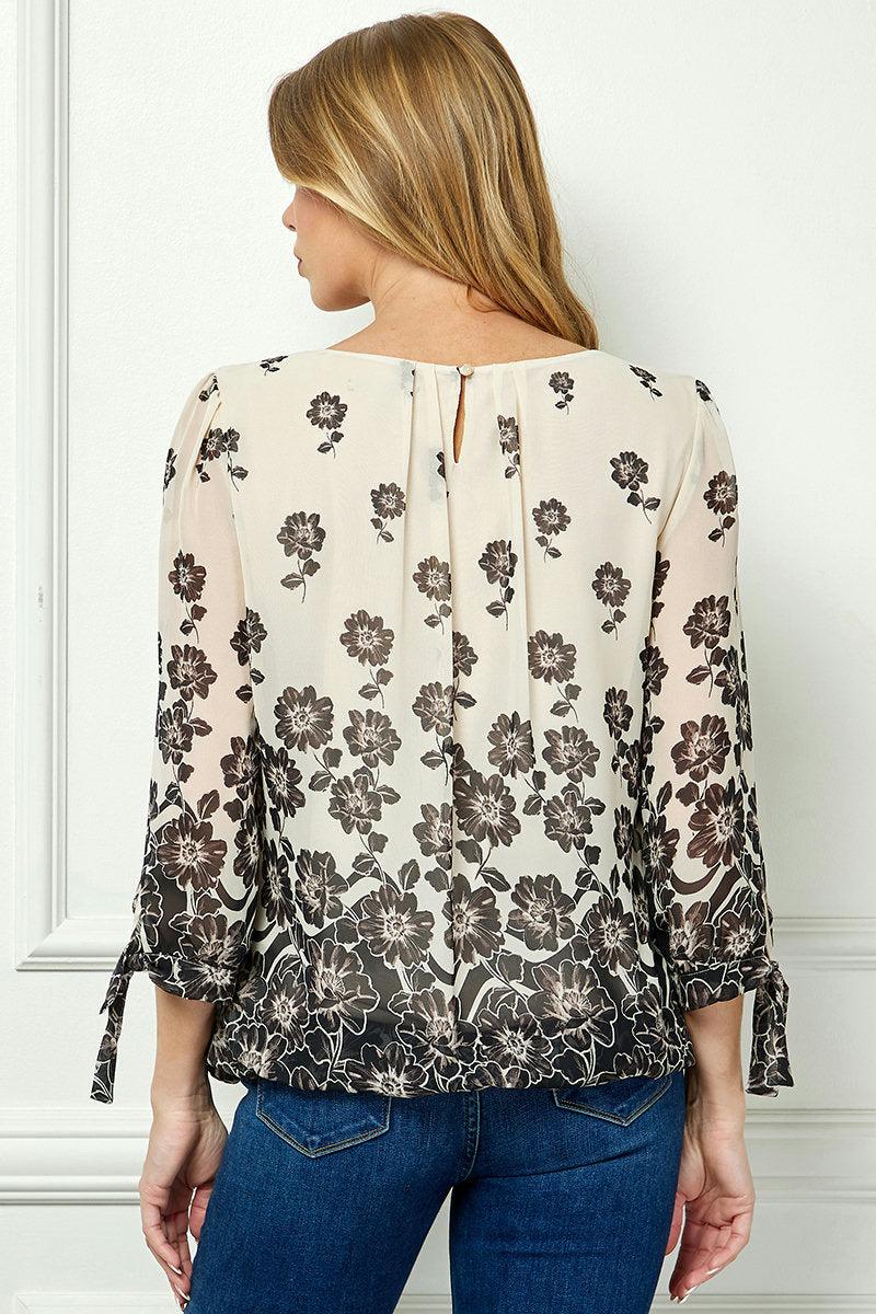 Bubble Hem 3/4 Tie Sleeve Blouse - Eggshell Product Image