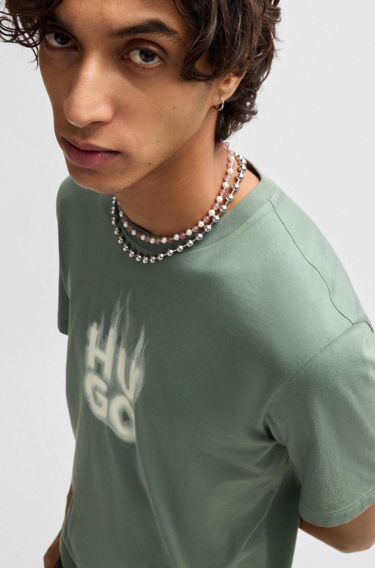 Cotton-jersey T-shirt with stacked smoke logo Product Image