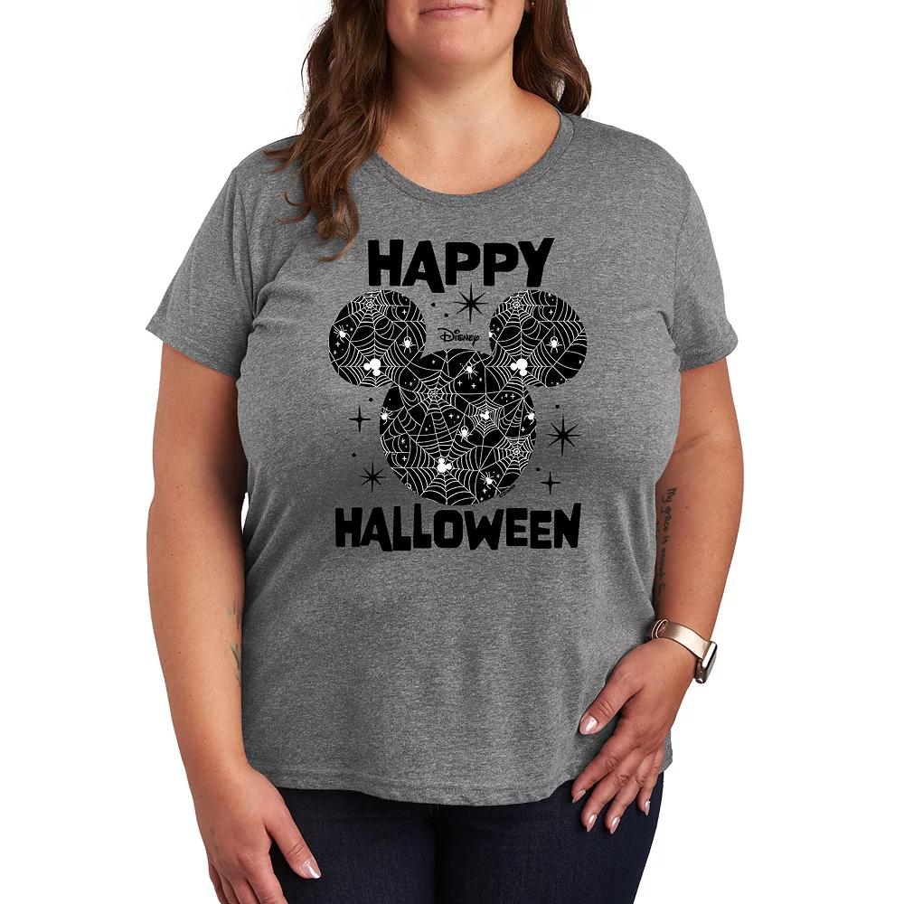 Disneys Mickey Mouse Plus Size Happy Halloween Spider Web Graphic Tee, Womens Grey Gray Product Image