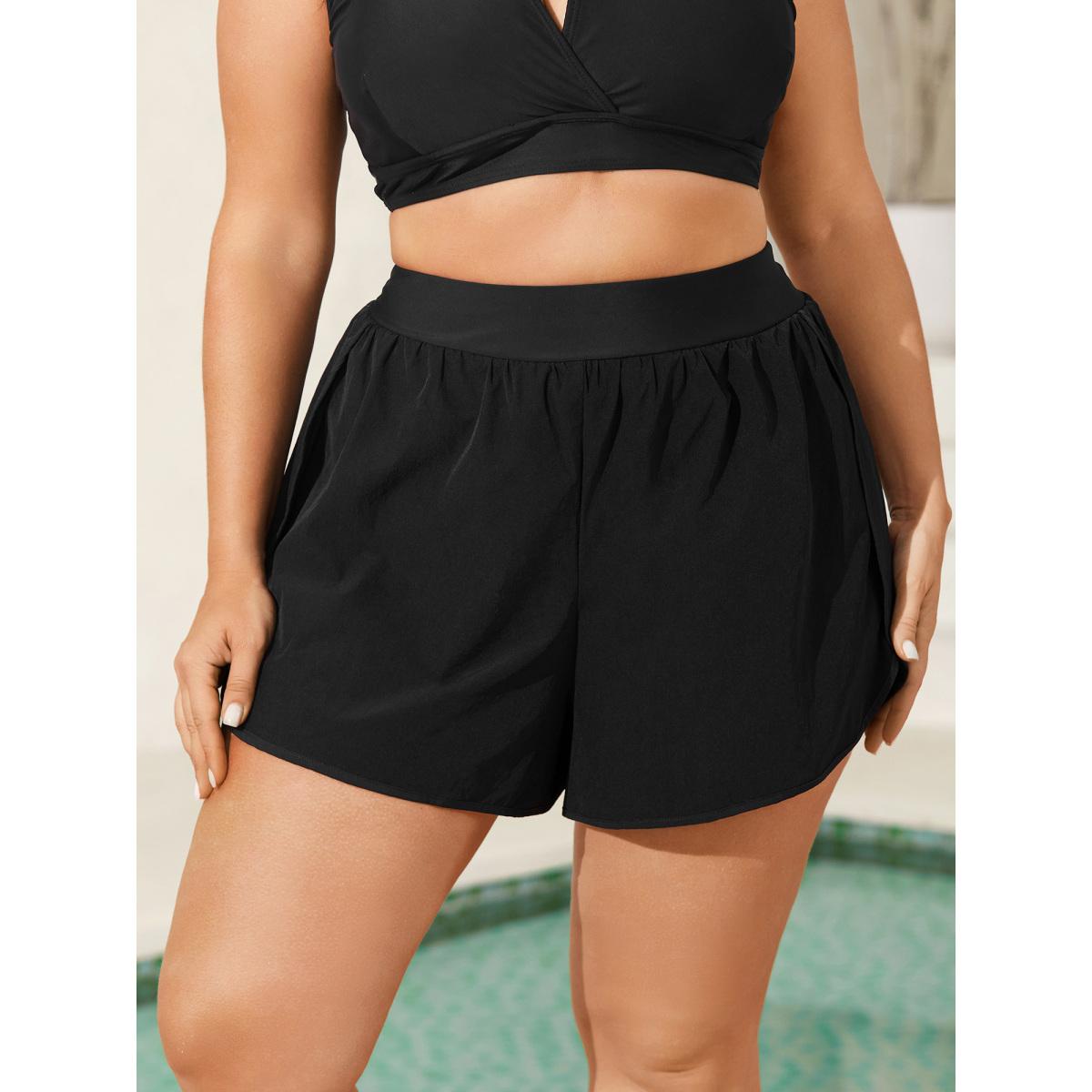 Plus Size Bud-Shape Overlap Hem Swim Bottoms Women's Swimwear Black Resort High stretch Bodycon Mid Rise Curve Swim Bottoms BloomChic 22-24/3X Product Image