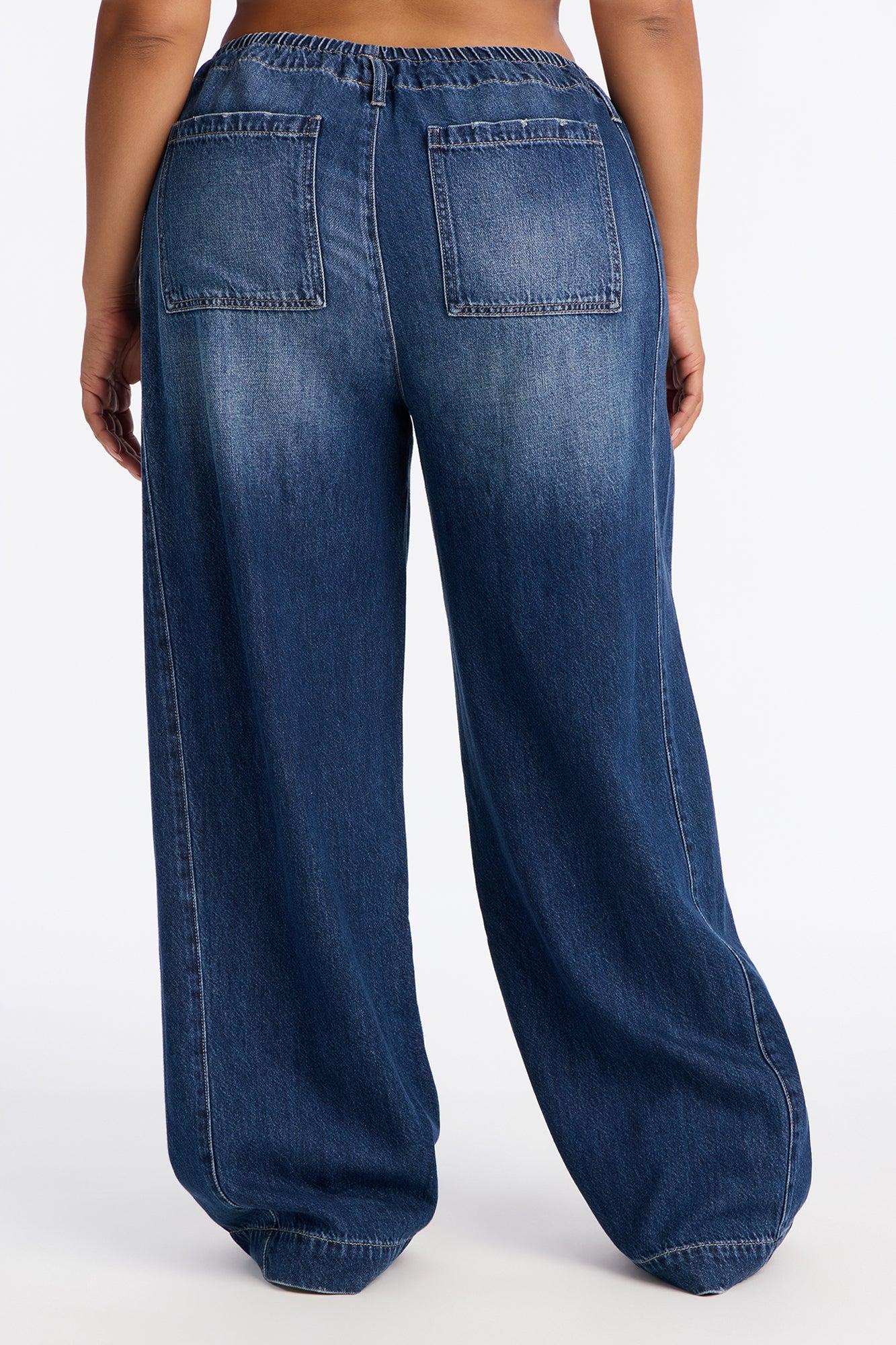 Ocean Ave Tie Waist Baggy Jeans - Dark Wash Female Product Image