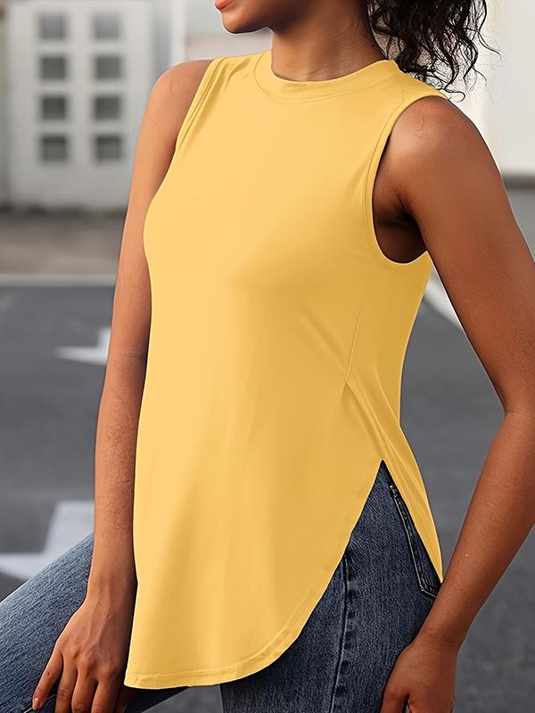 Loose Sleeveless Solid Color Split-Side Round-Neck Cover-Ups Tops Vest Top Product Image