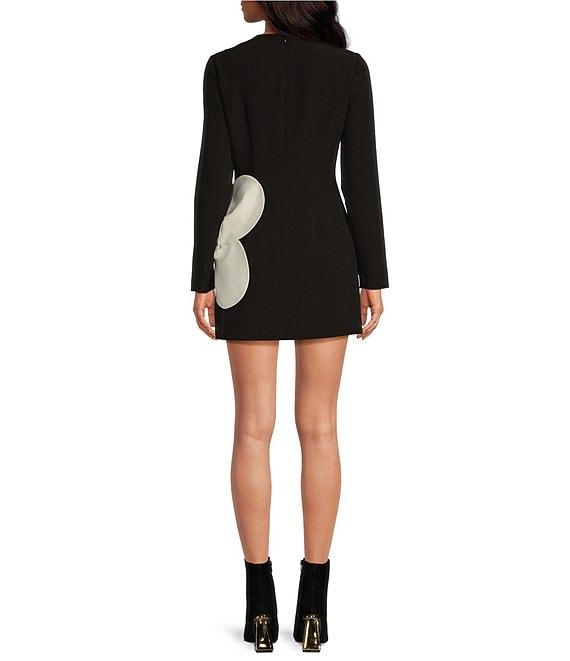 Gianni Bini Layla Crepe Crew Neck Long Sleeve Flower Applique Mini Dress Product Image