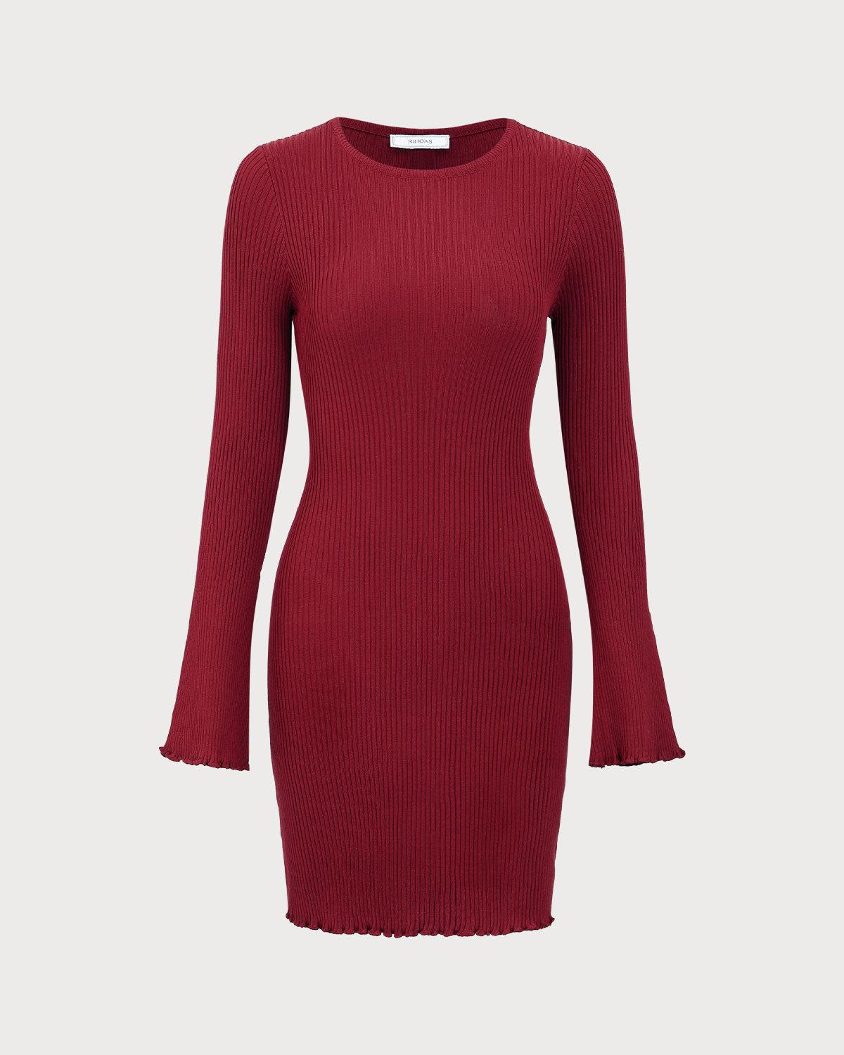 Women's Red Bell Sleeve Bodycon Sweater Dress Female Product Image