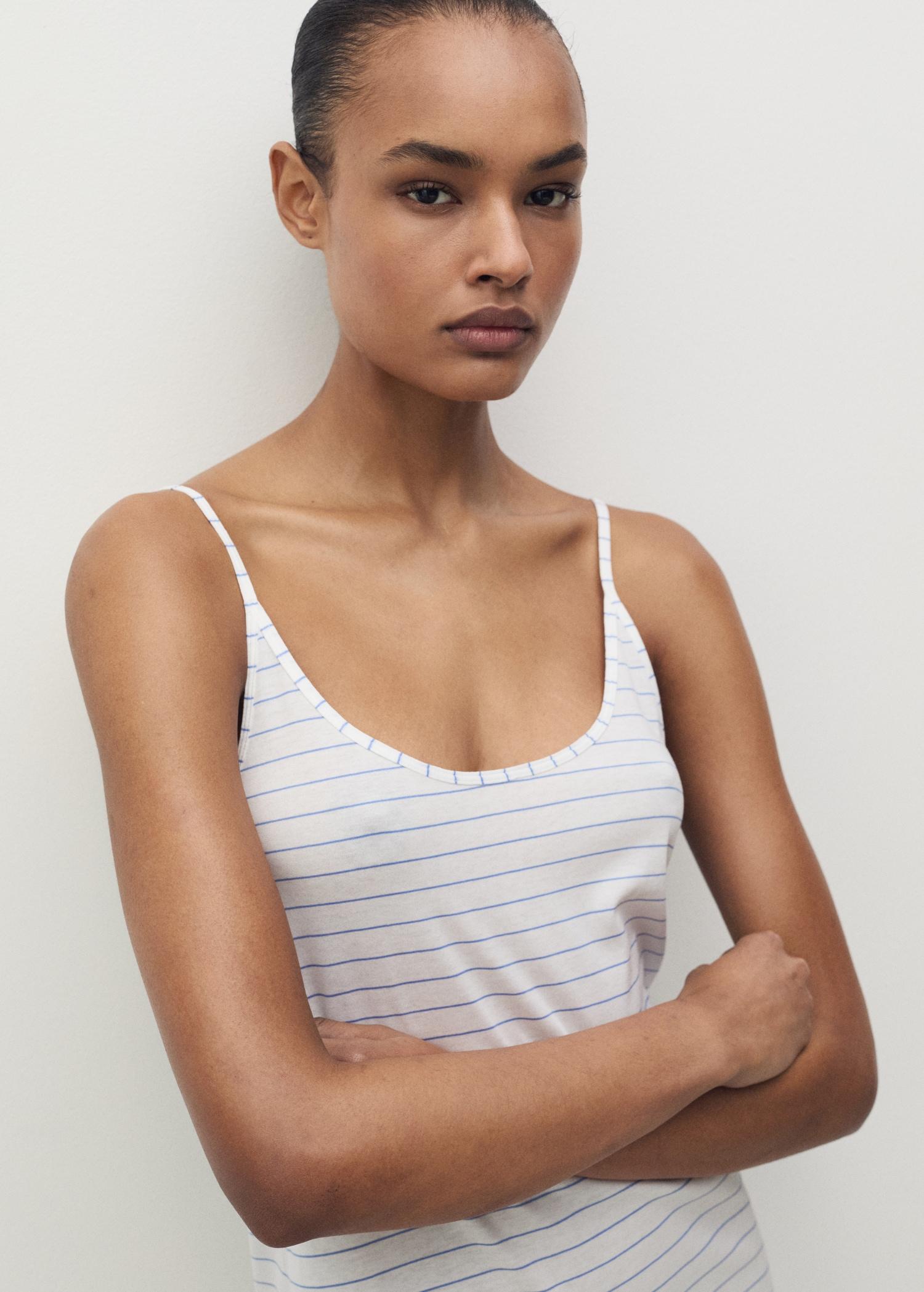 Striped cotton nightdress - Women | MANGO USA Product Image