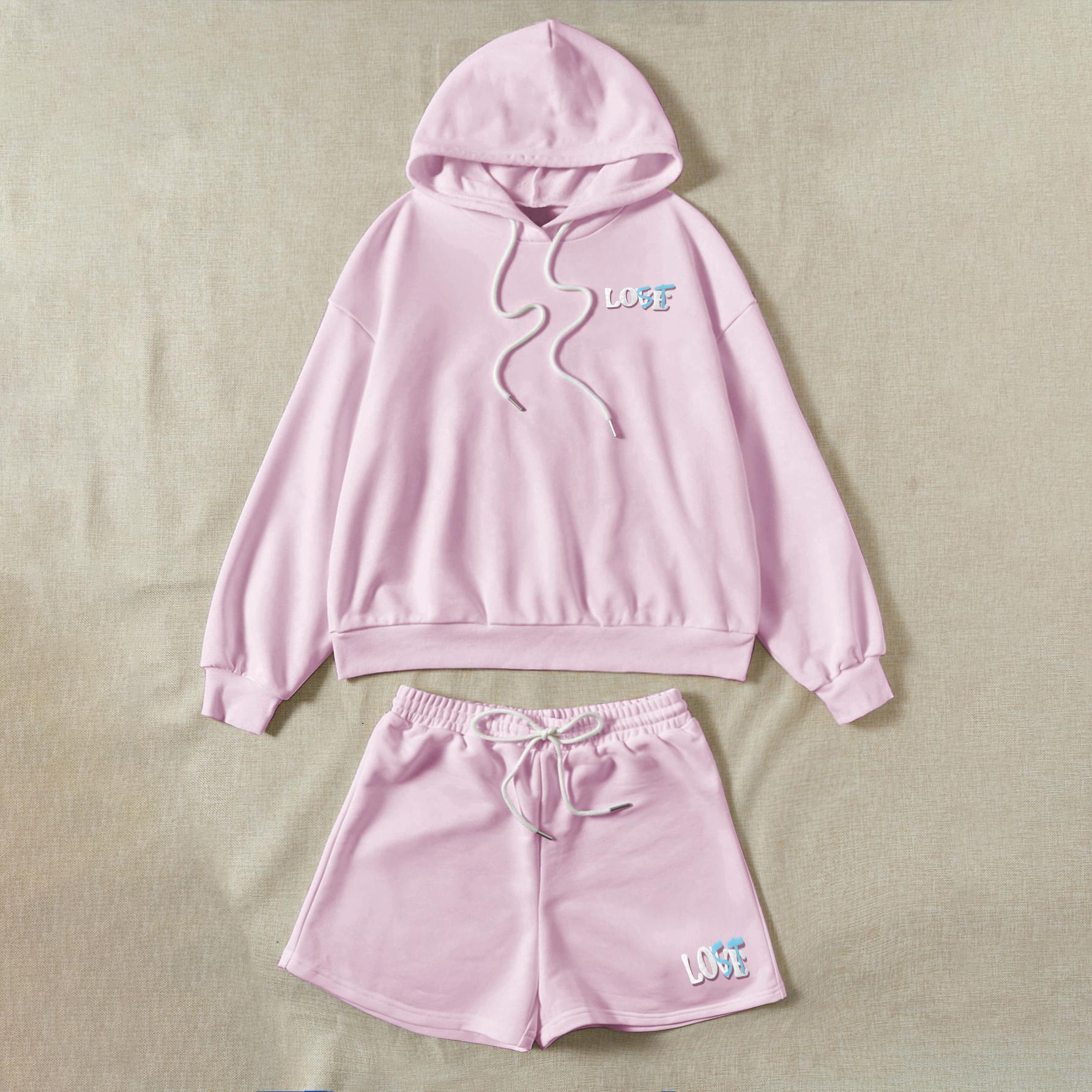 You're Lost Without Me Puff Print Hoodie & Shorts Two Piece Sets Product Image