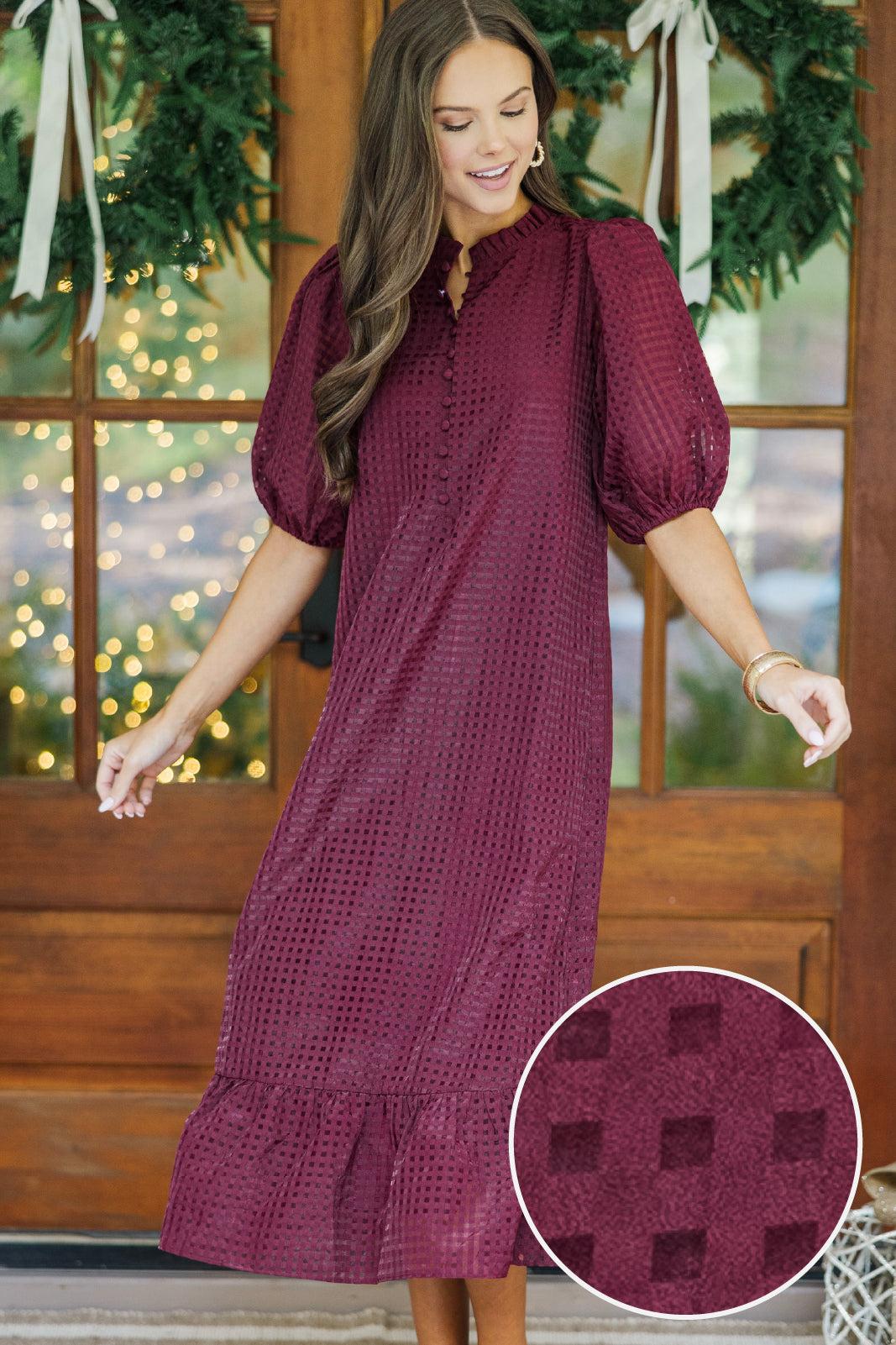 See The Light Burgundy Textured Midi Dress Female Product Image