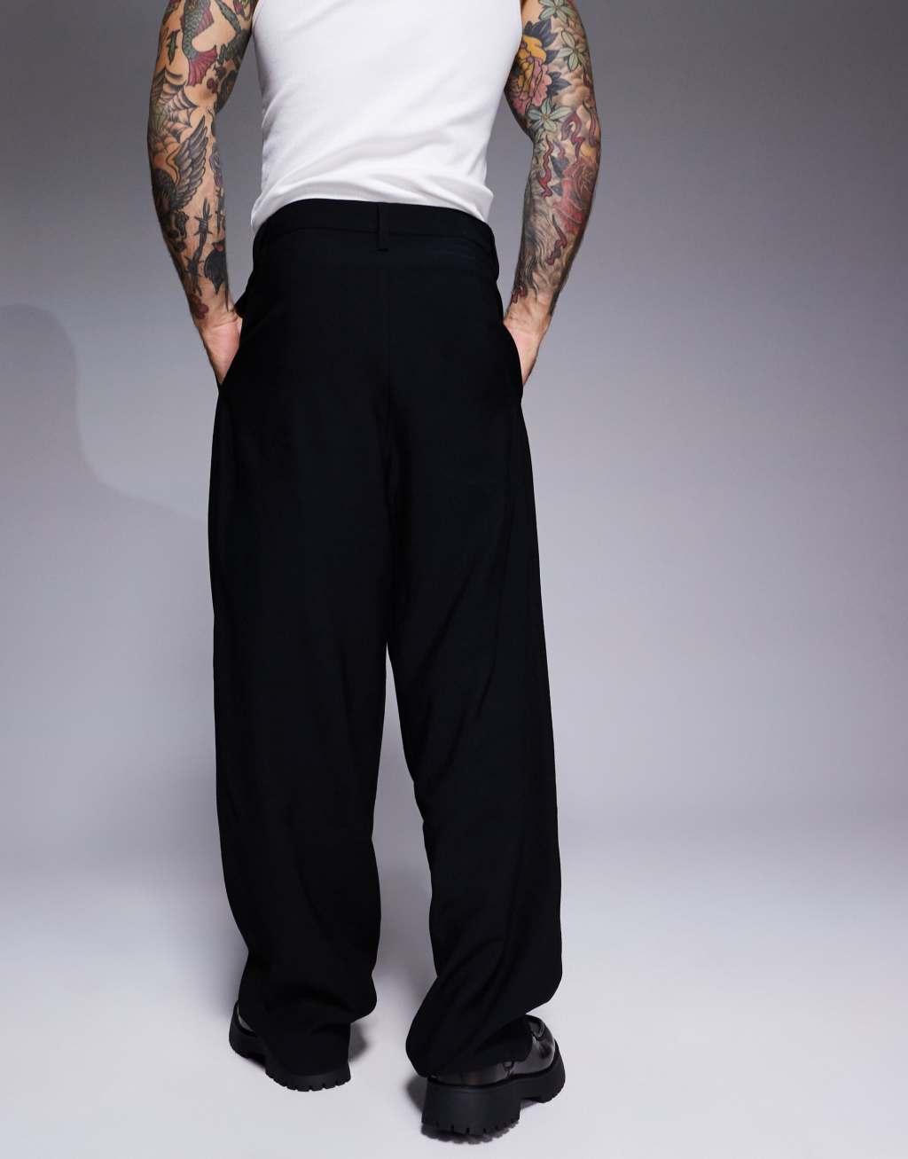 ASOS DESIGN smart wide leg pants with front pleat in black Product Image