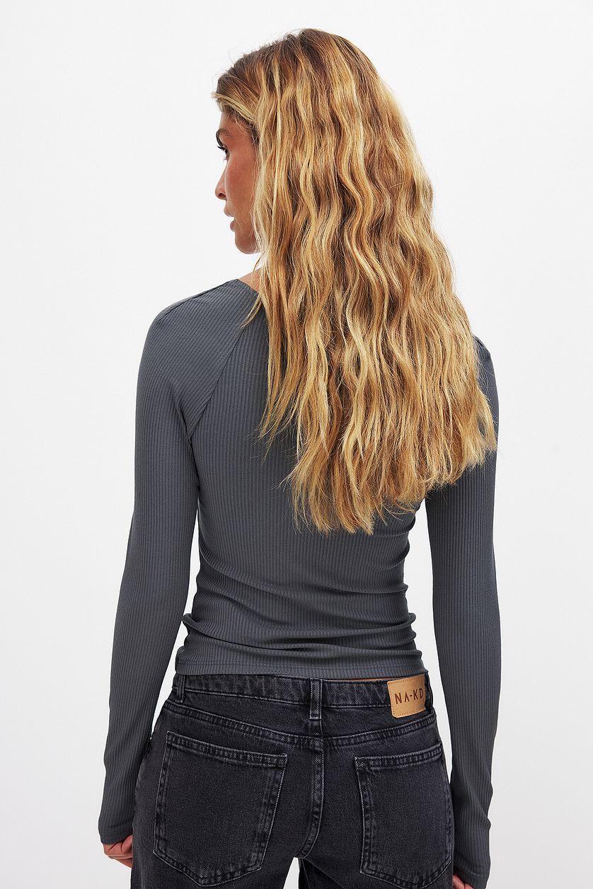 Ribbed Square Neck Detail Top Product Image