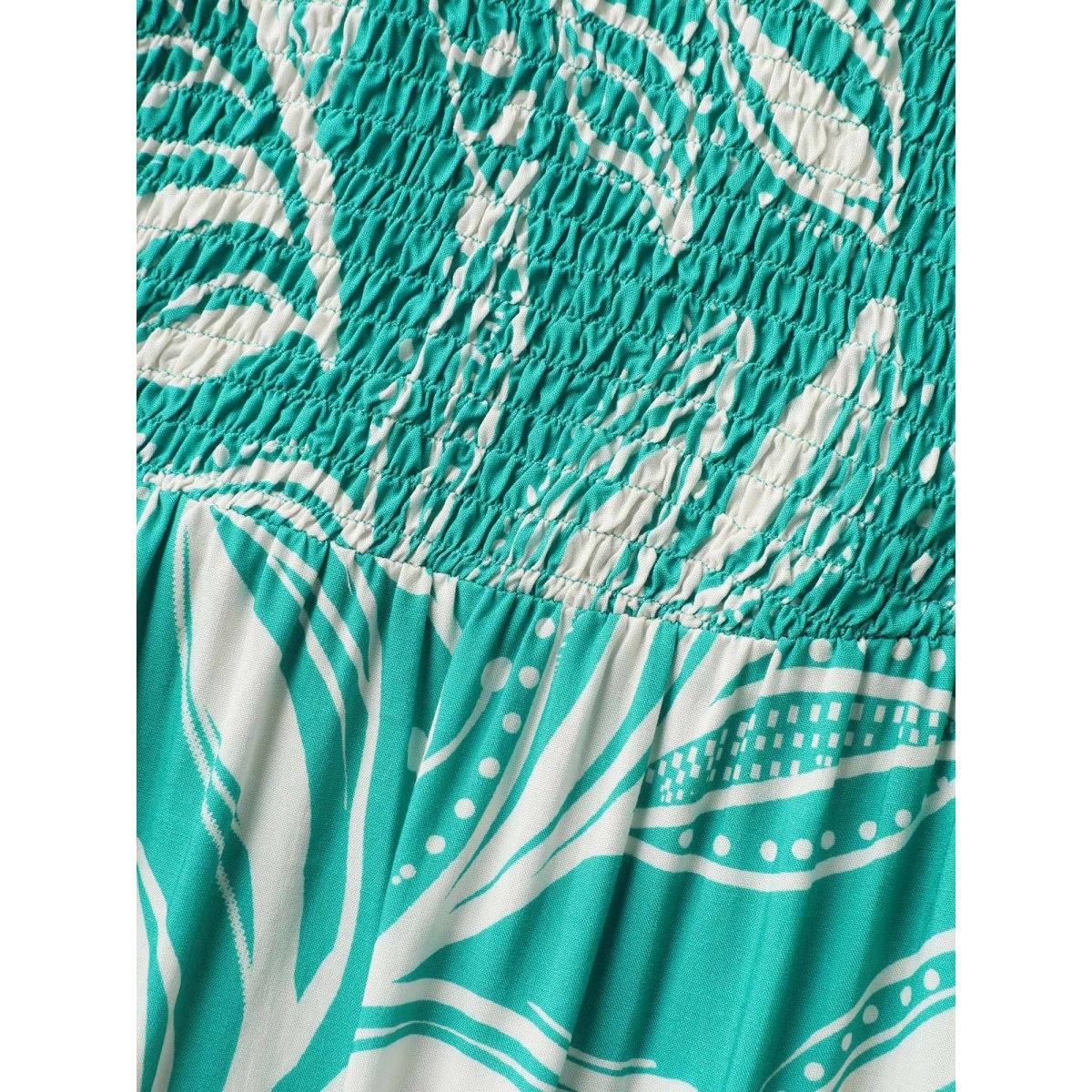 Plus Size Rayon Leafy Print Shirred Midi Dress Arctic Women V-neck Cap Sleeve Curvy BloomChic 30/6X Product Image