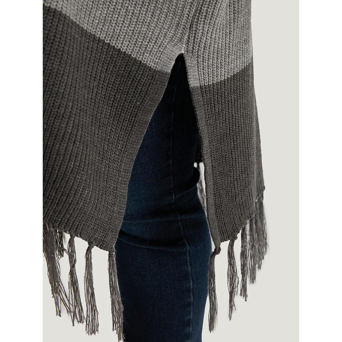 Plus Size Colorblock Fringe Trim Batwing Sleeve Split Side Cardigan Multicolor Women Casual Loose Short sleeve Dailywear Cardigans BloomChic 14-16/1X Product Image