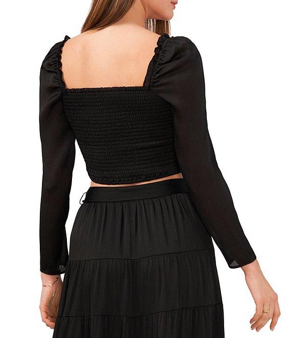 Chelsea & Violet Plisse Long Sleeve Ruched Square Neck Coordinating Cropped Top Product Image