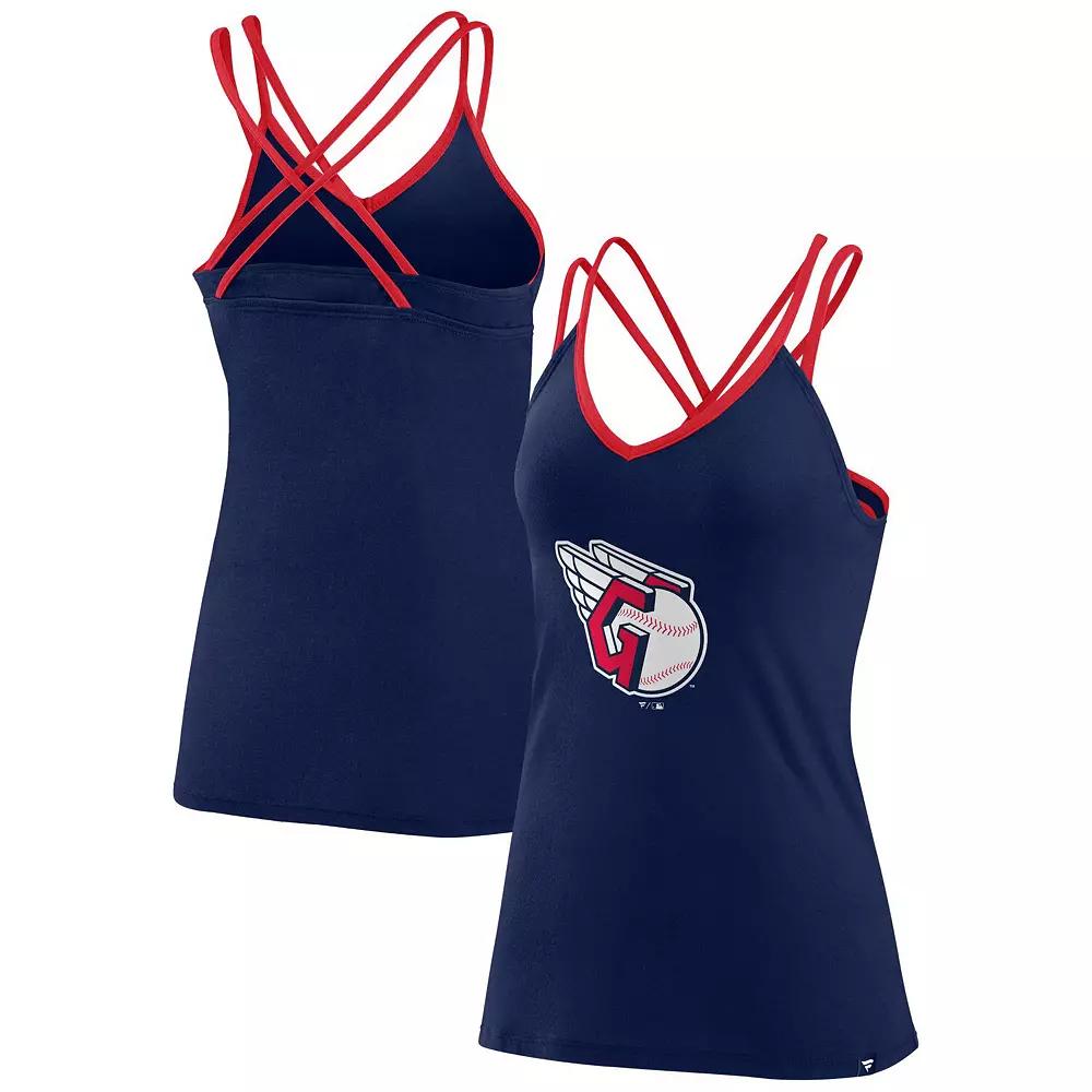 Women's Fanatics Branded Navy Cleveland Guardians Barrel It Up Cross Back V-Neck Tank Top,  Product Image