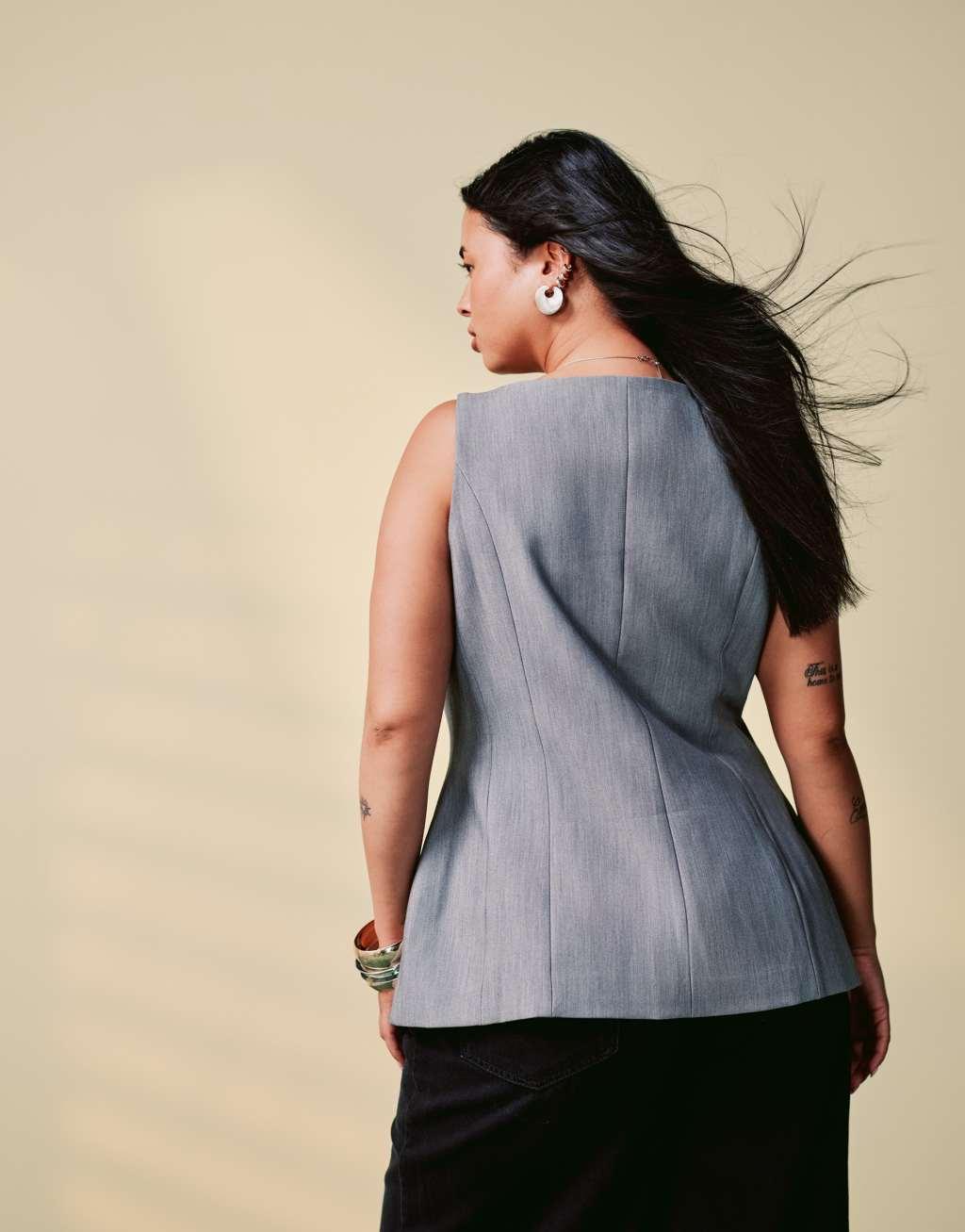 ASOS DESIGN Curve crosshatch corset vest in gray Product Image