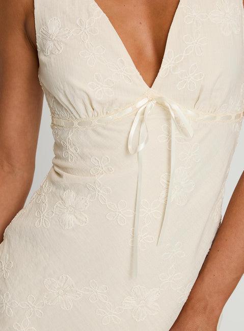 Faithfully Embroidered Mini Dress Beige Product Image