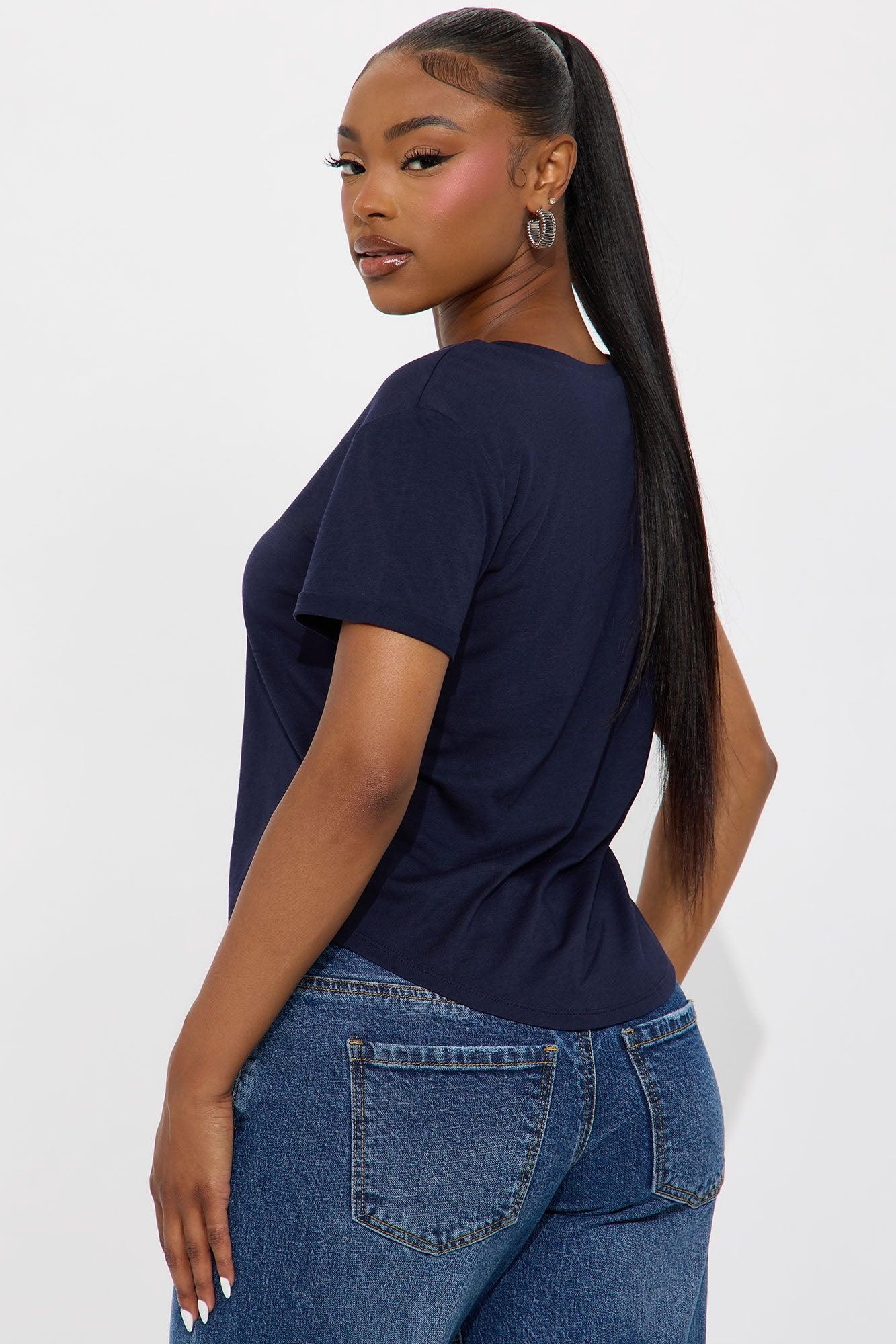 Annie Cuffed Short Sleeve Top - Navy Female Product Image