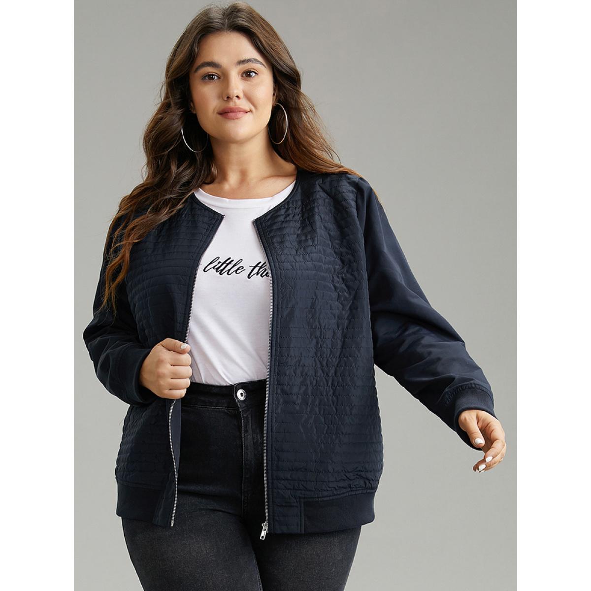 Plus Size Plisse Zipper Fly Rib Knit Jacket Women Indigo Rib Knit Everyday Jackets BloomChic 30/6X Product Image