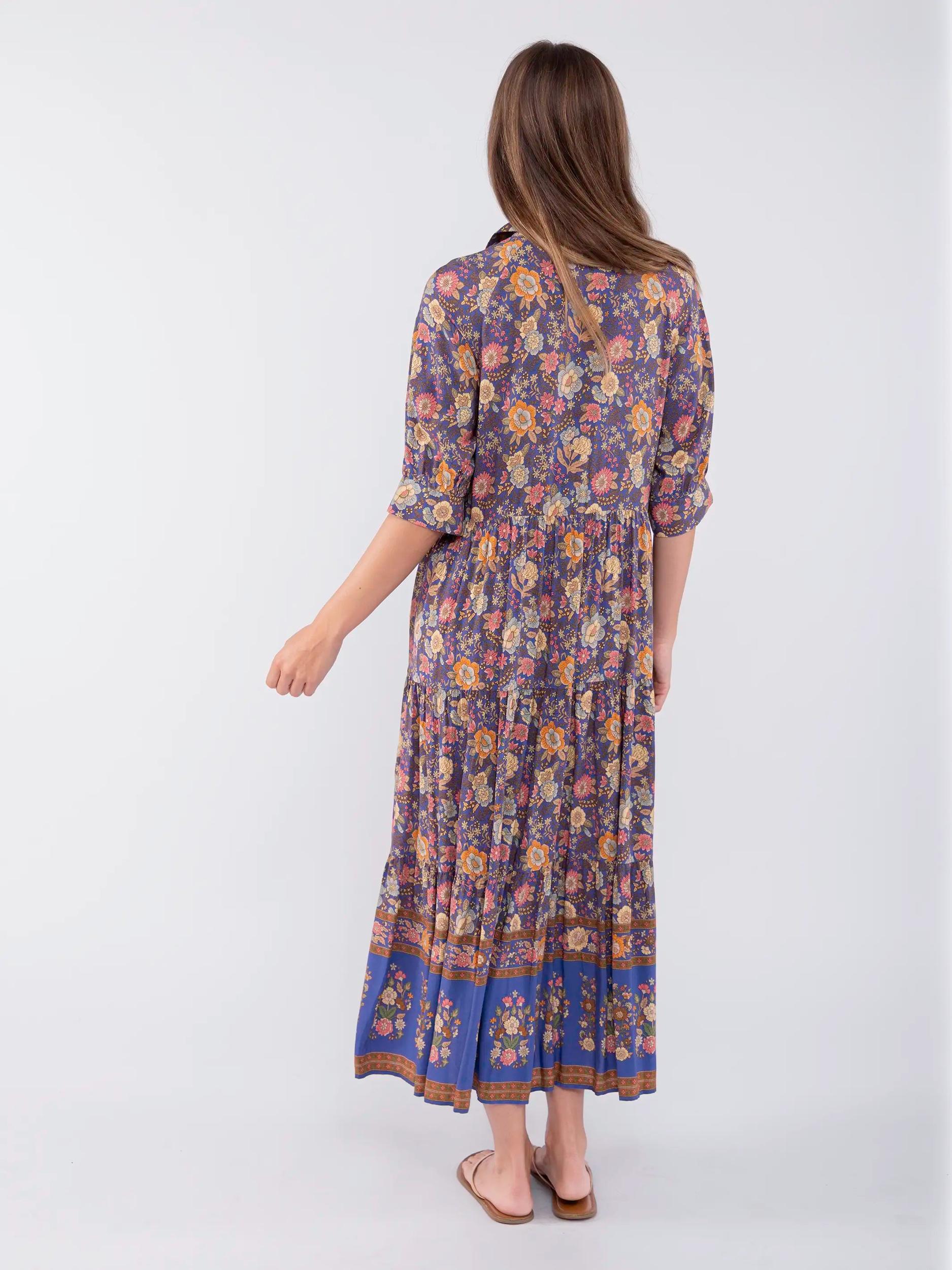 Rebecca Midi Dress - Blue Yellow Roses Product Image