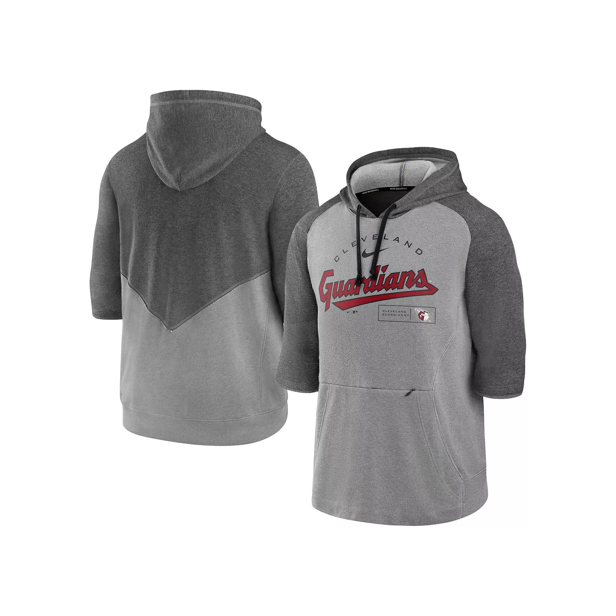 Men's Nike Heathered Charcoal/Heathered Gray Cleveland Guardians Team Modern Arch 3/4 Sleeve Pullover Hoodie,  Product Image