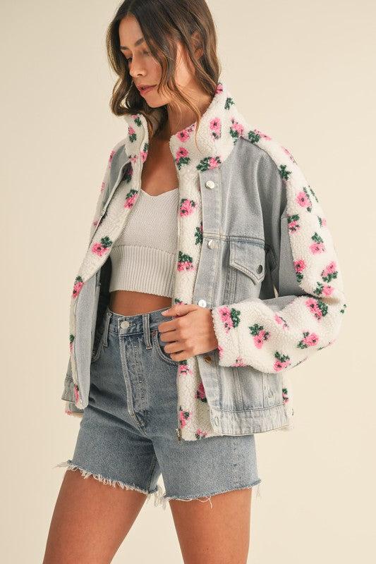 Carly Floral Shearling & Denim Jacket Product Image