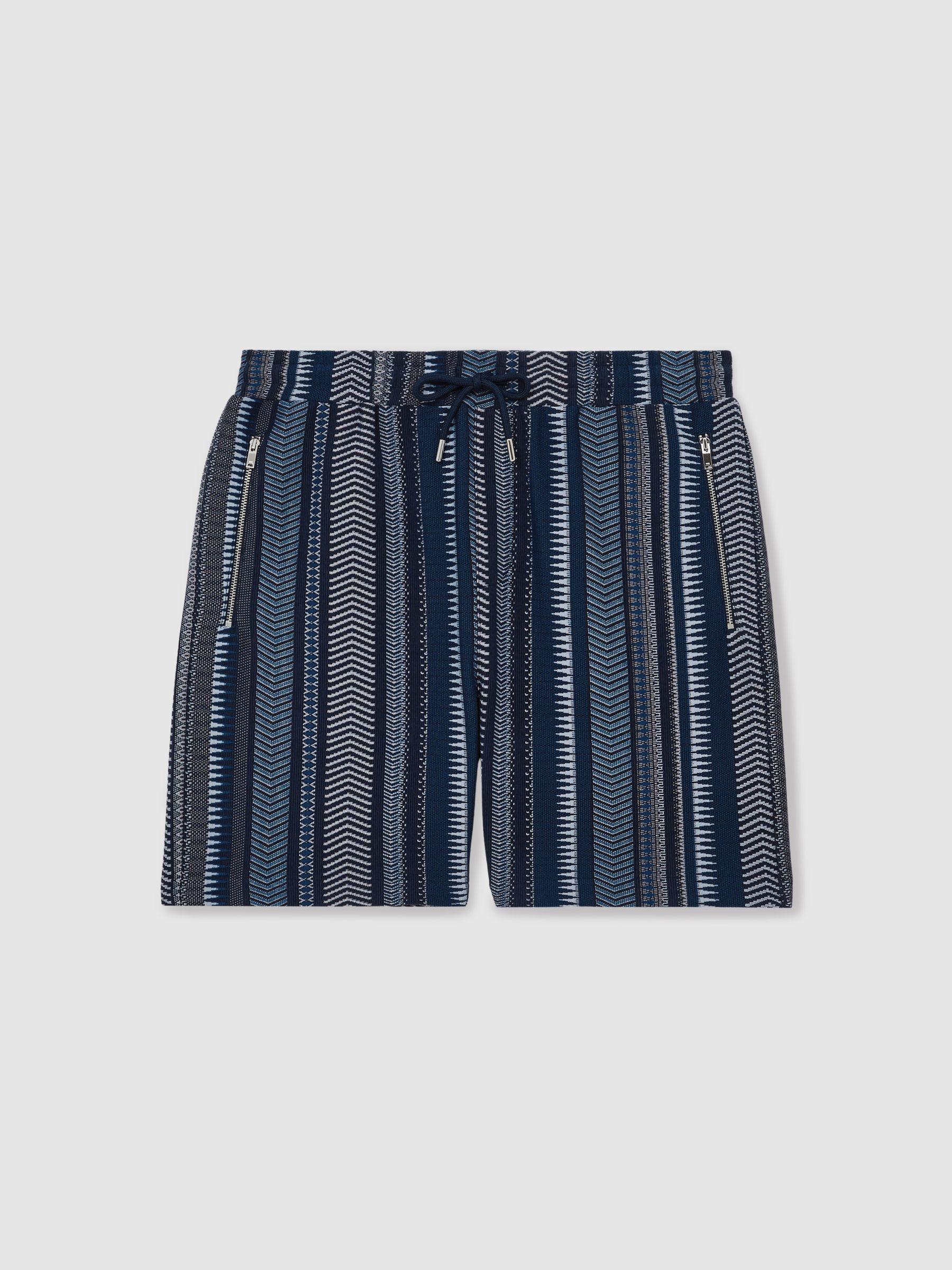 Aztec-Stripe Drawstring Shorts in Navy Product Image