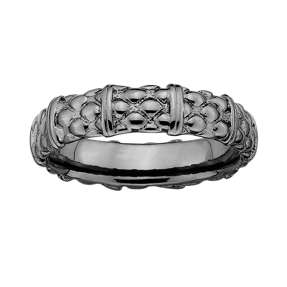 Stacks & Stones Ruthenium-Plated Sterling Silver Textured Stack Ring, Women's, Size: 8 Product Image