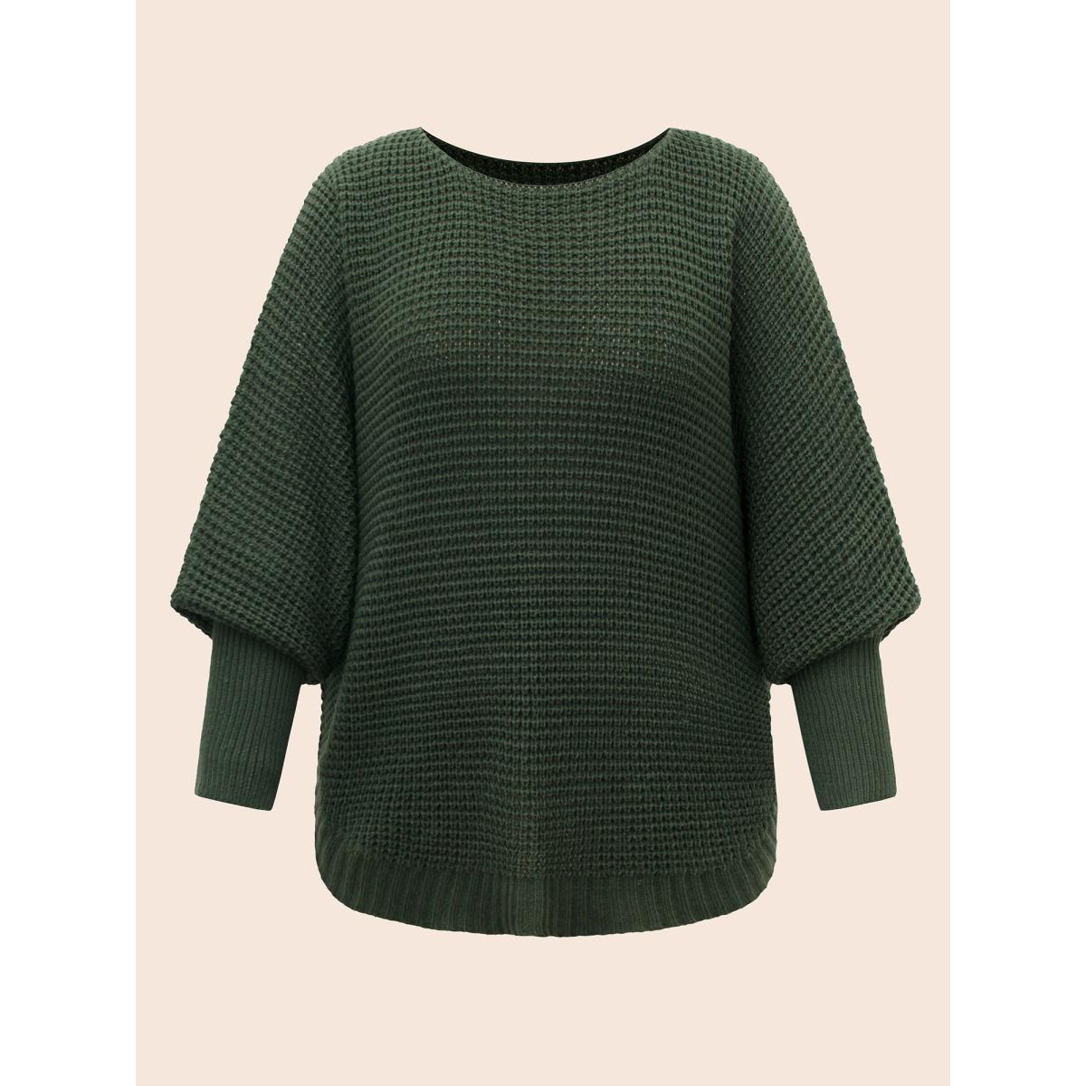 Plus Size Texture Boat Neck Dolman Sleeve Pullover ArmyGreen Women Casual Loose Long Sleeve Boat Neck Everyday Pullovers BloomChic 26/4X Product Image
