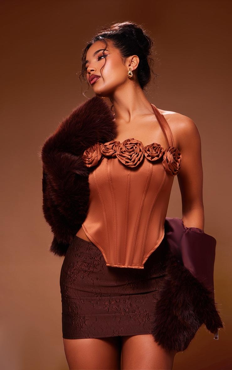 Chocolate Crinkle Jacquard Mini Skirt Product Image