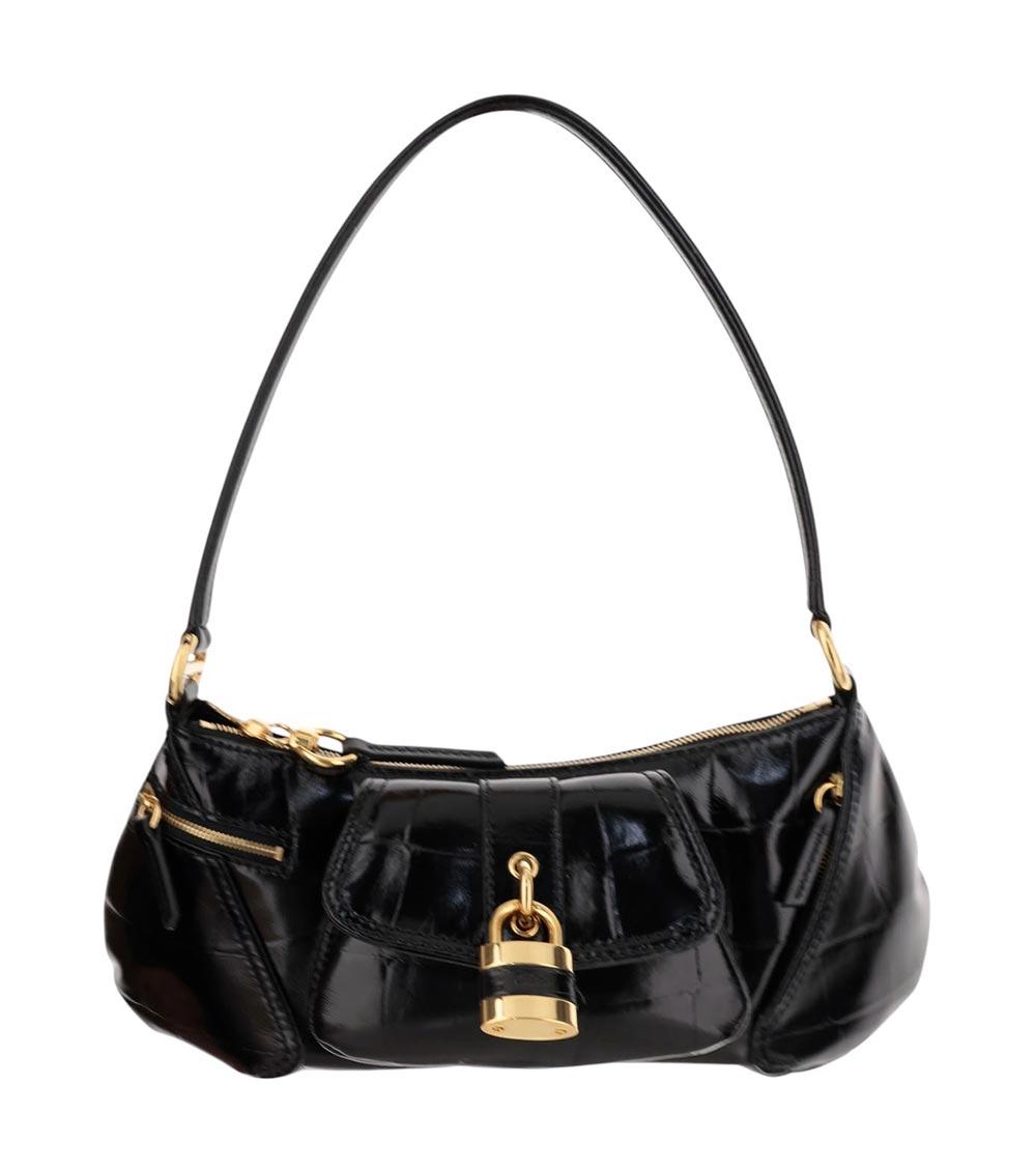CHLOÉ The 99 Embellished Textured-leather Shoulder Bag In Black Product Image