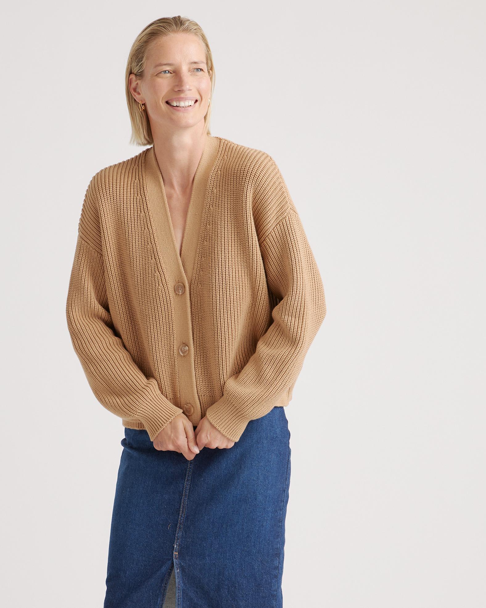 Quince | Women's Fisherman Boxy Cropped Cardigan Sweater Organic Cotton Product Image