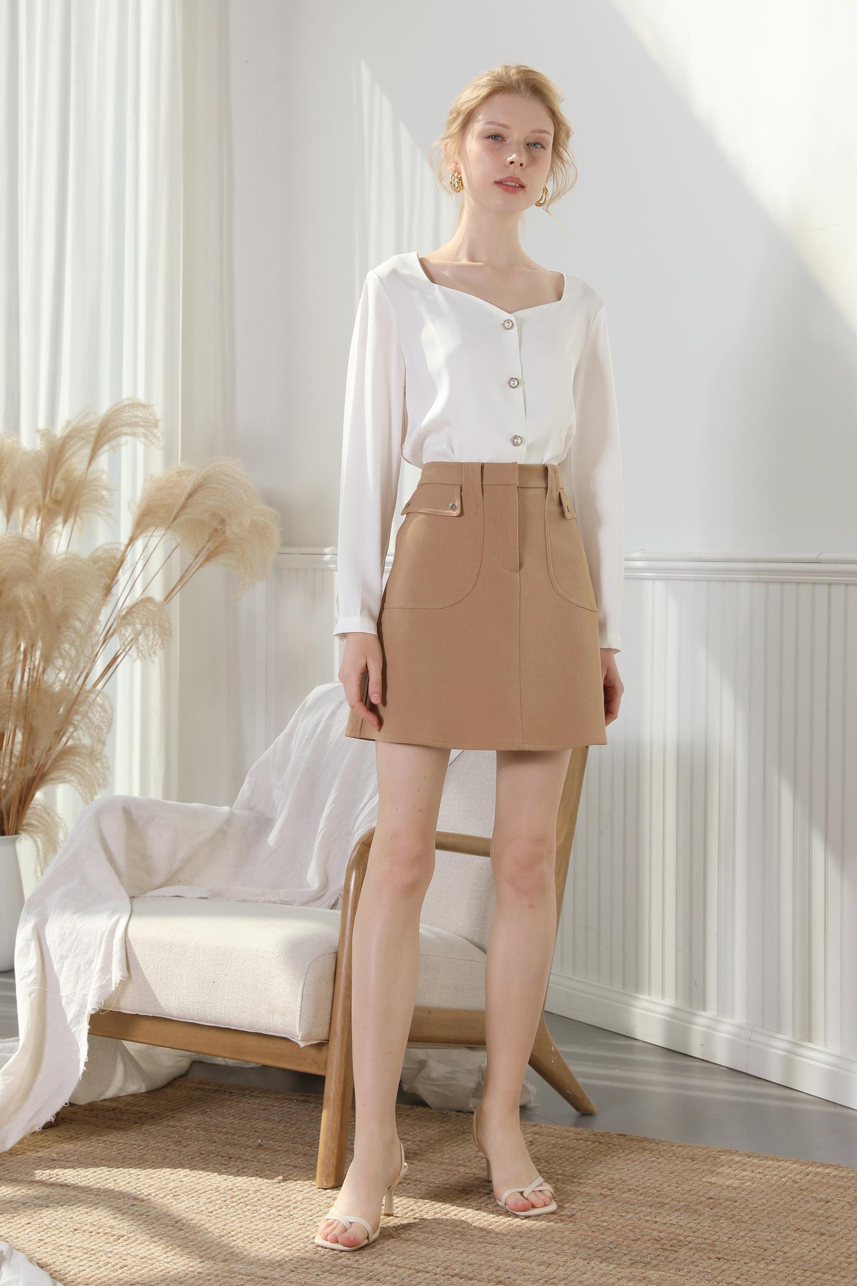 Feminine Blouse White With Pearl Detail Product Image