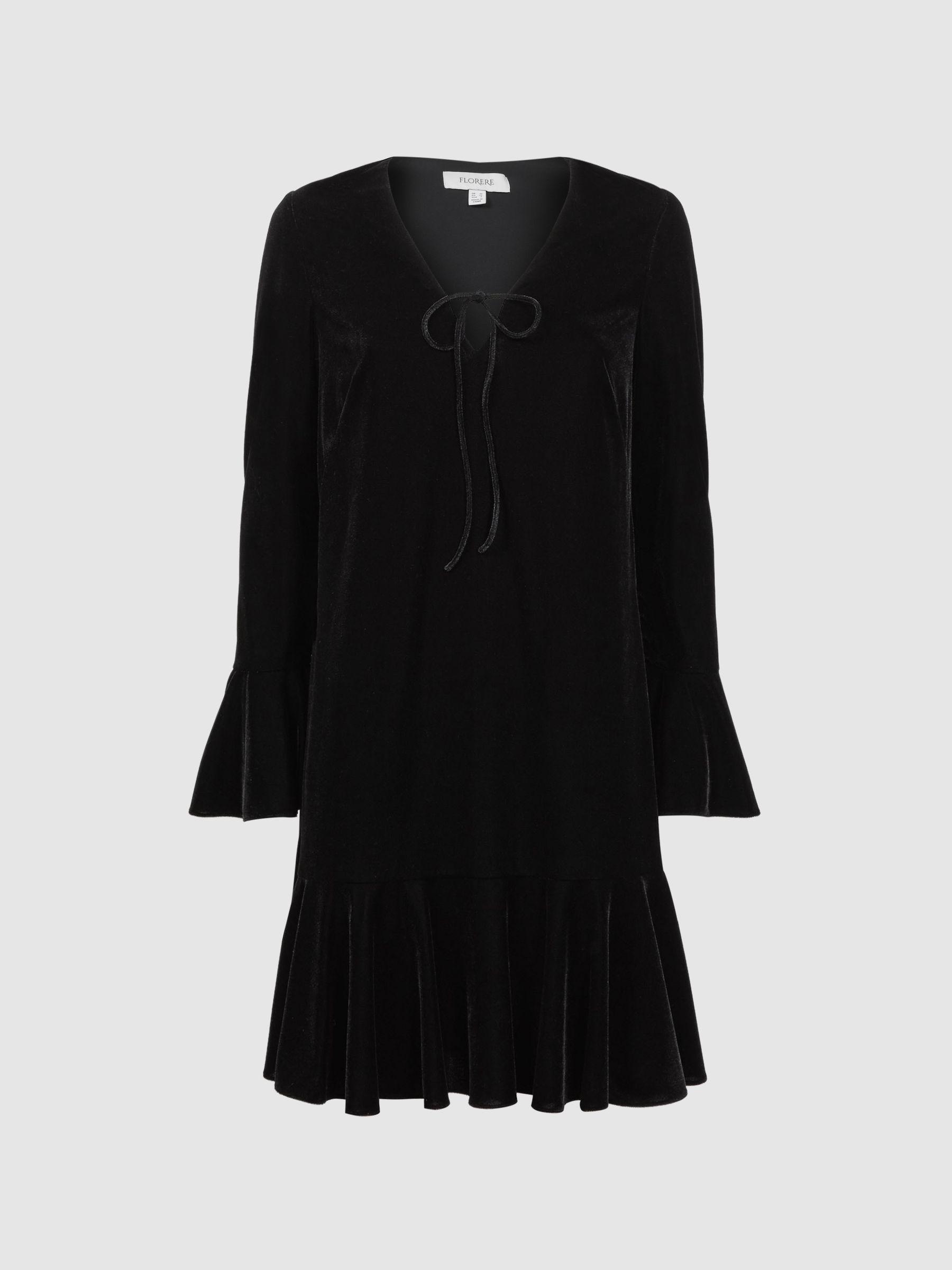 Florere Velvet V-Neck Mini Dress in Black Product Image