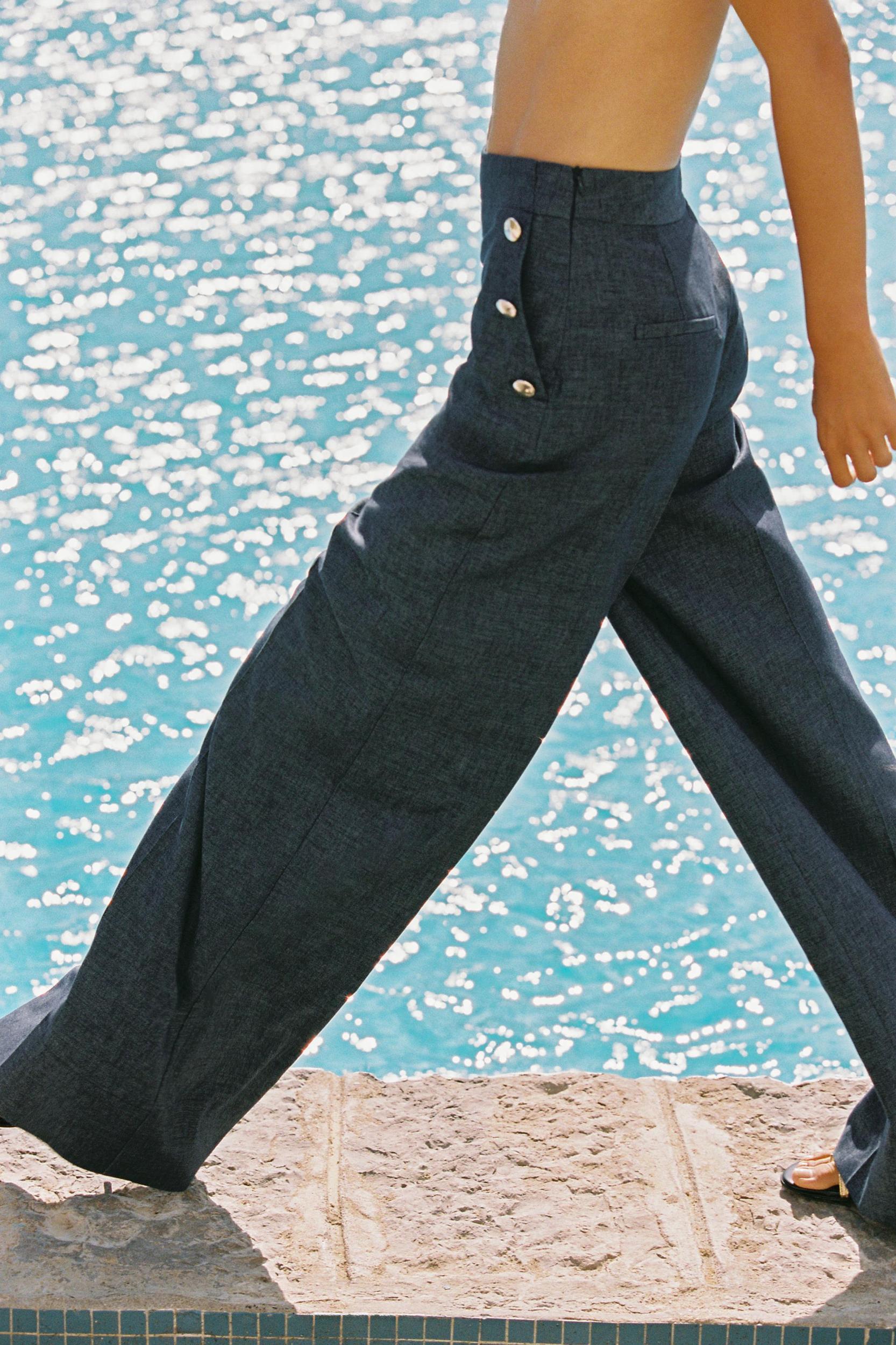 WIDE LEG LINEN PANTS WITH BUTTONS Product Image
