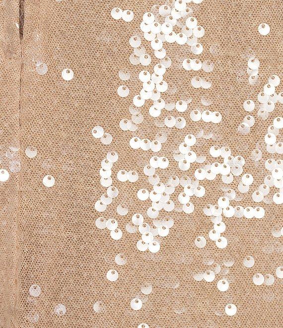 City Vibe Spaghetti Strap V-Neck Lace Trim Sequin Slip Dress Product Image