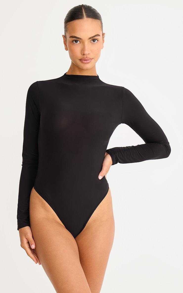 Black Slinky High Neck Long Sleeve Bodysuit Product Image