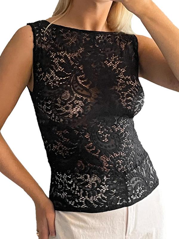Plain Lace Cutout Tank Top Product Image
