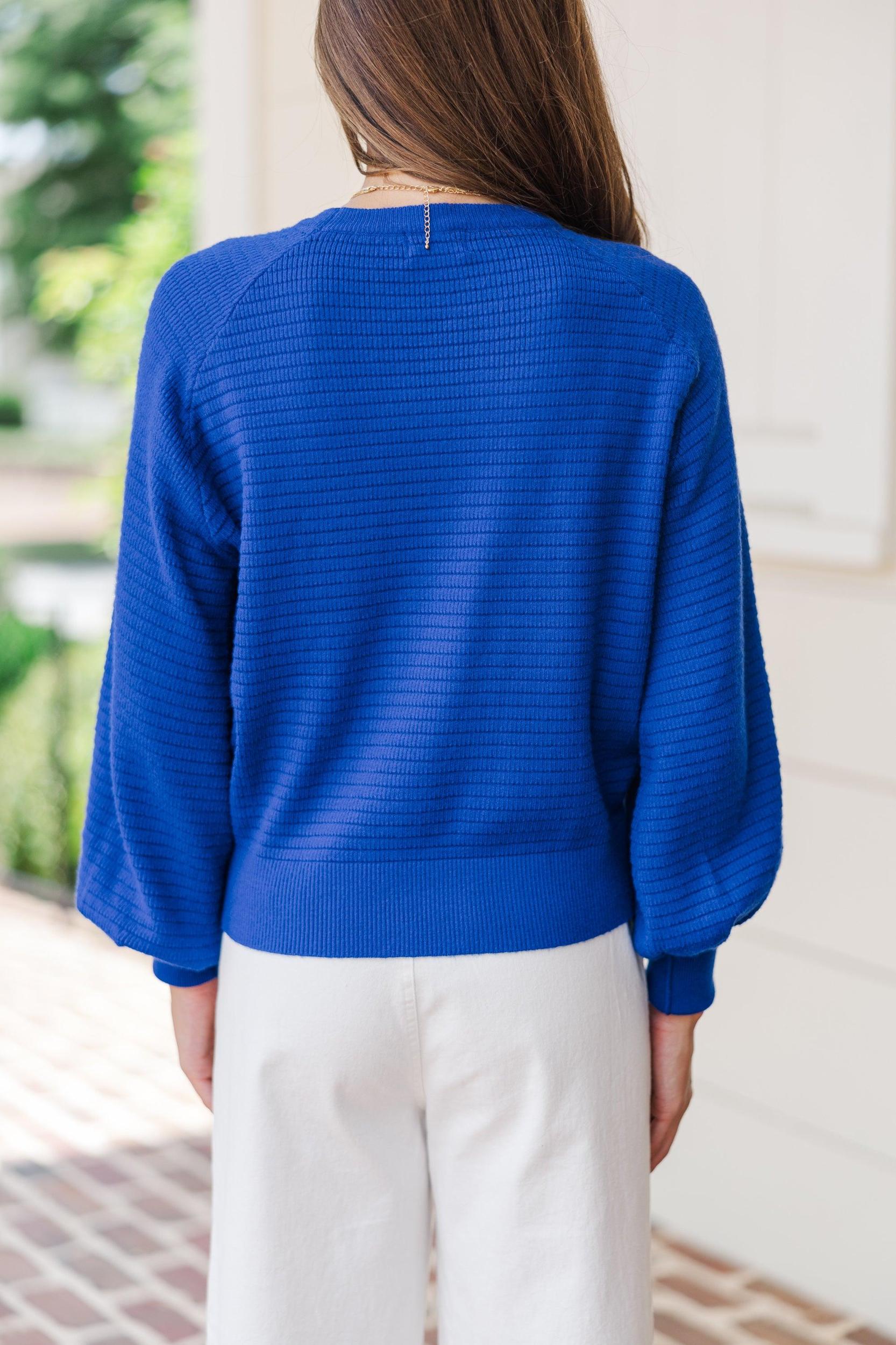 In The Works Royal Blue Ribbed Sweater Female Product Image