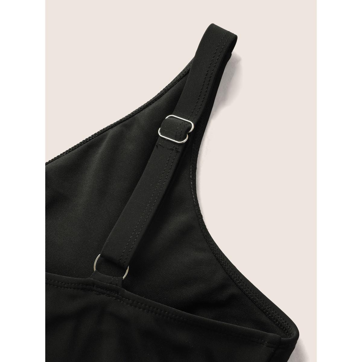 Plus Size Overlap Collar Moon & Star Patchwork Mwsh Swim Dress Women's Swimwear Black Beach Bodycon Overlap Collar High stretch Curve Swim Dresses BloomChic 30/6X Product Image