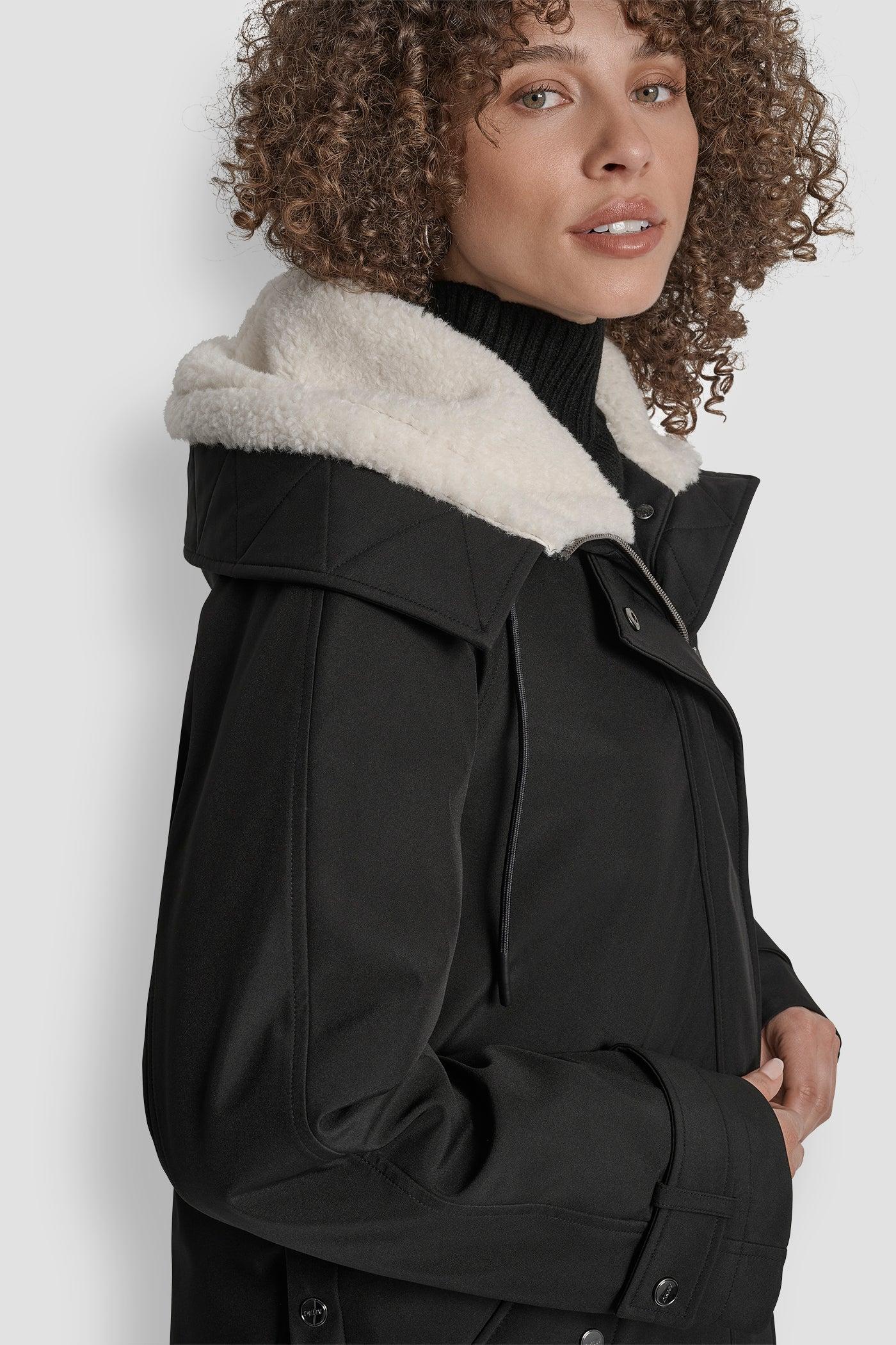 MID LENGTH FLEXTECH COAT WITH FUR HOOD Product Image