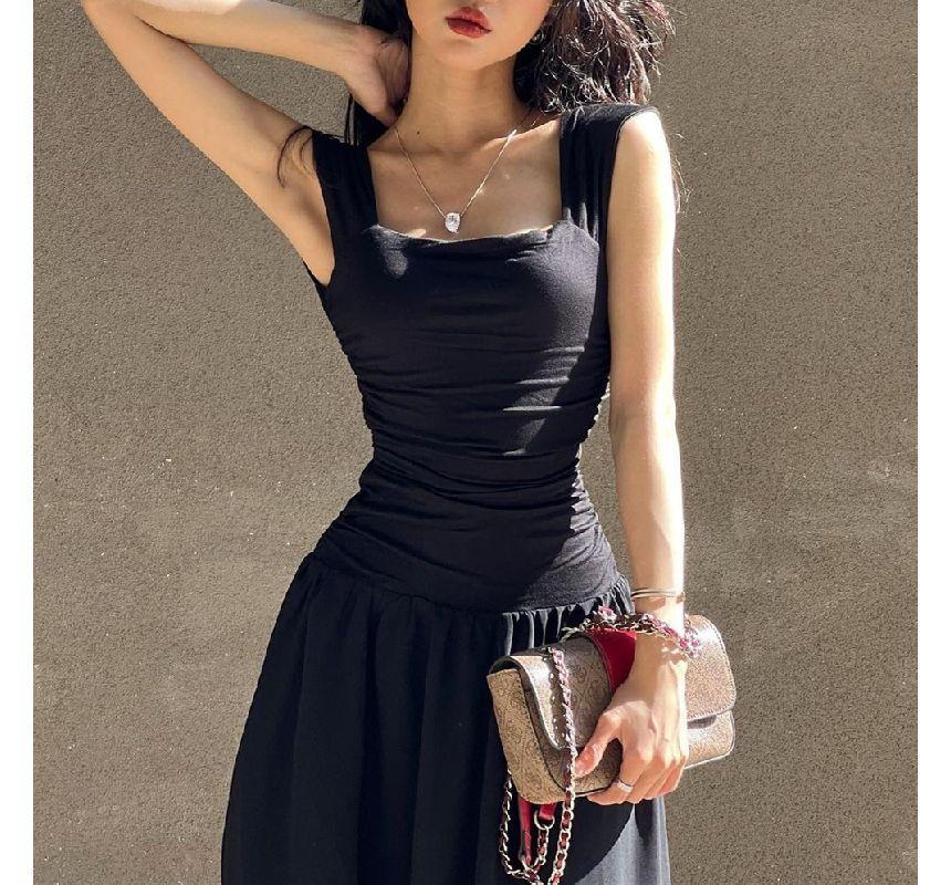 Sleeveless Square Neck Plain Maxi A-Line Dress Product Image