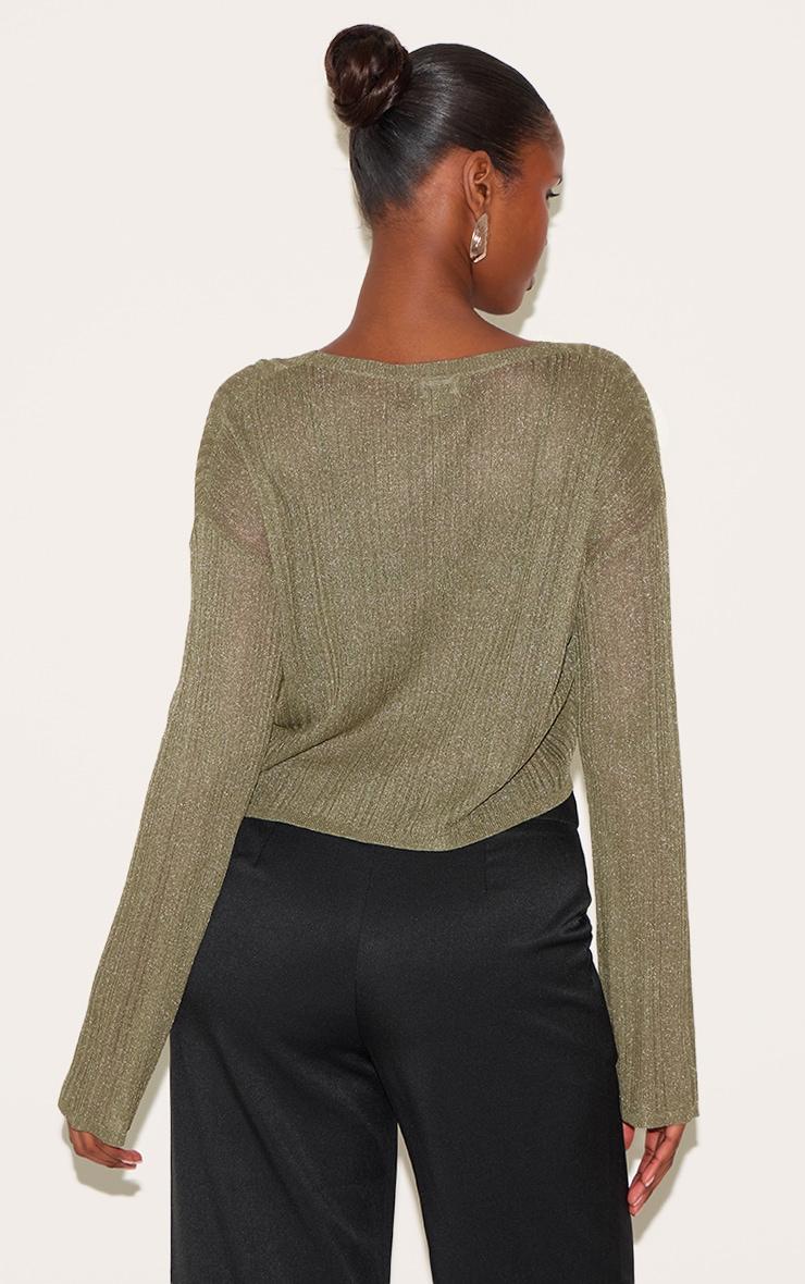 Dark Khaki Sheer Knit Oversized Top Product Image