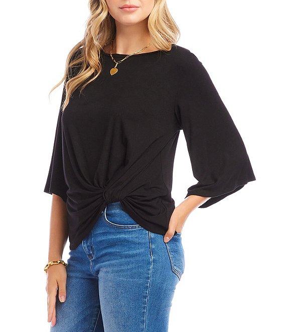 Karen Kane Boat Neck 3/4 Flare Sleeve Twist Hem Top Product Image