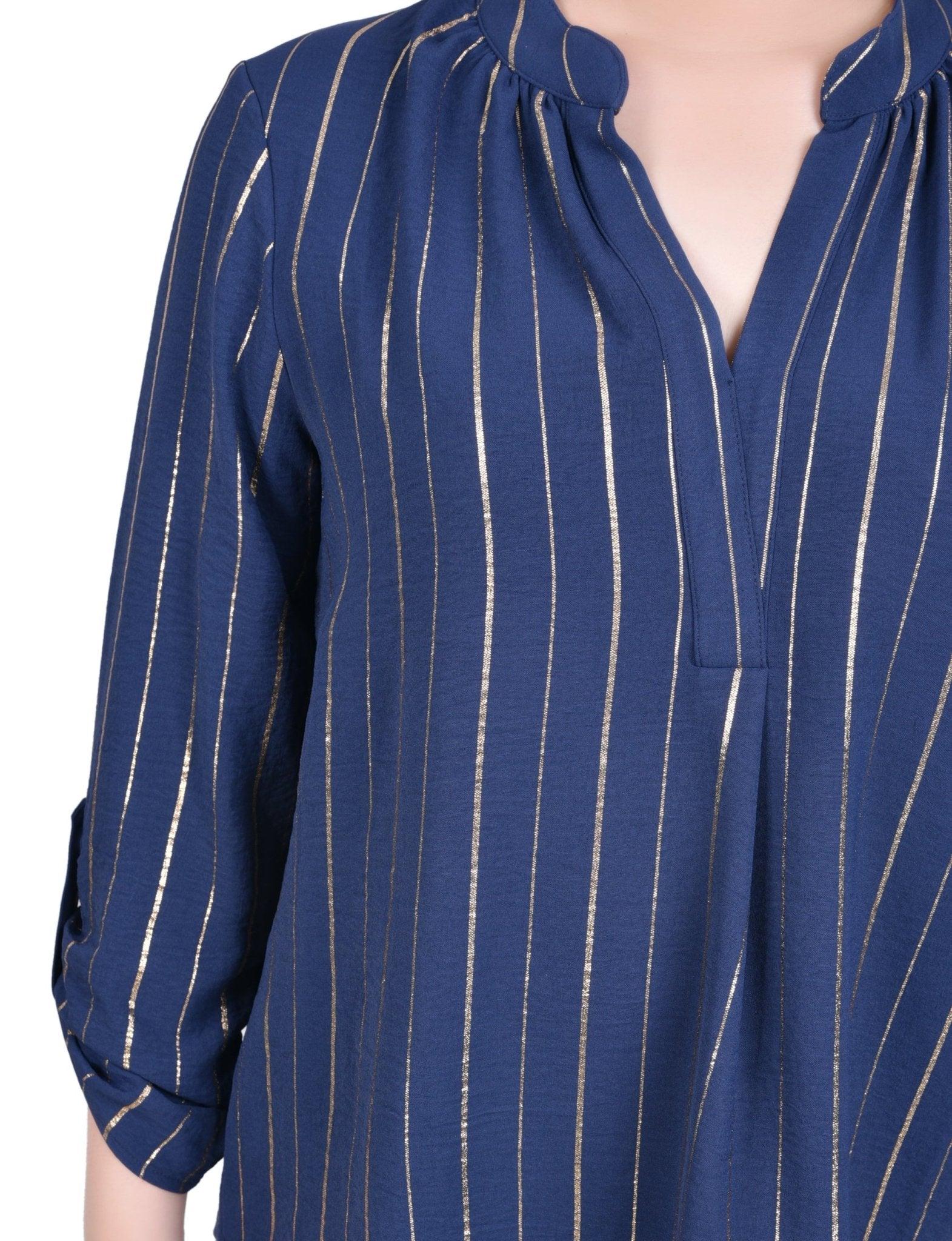 Long Sleeve Foil Striped Blouse - Petite Product Image