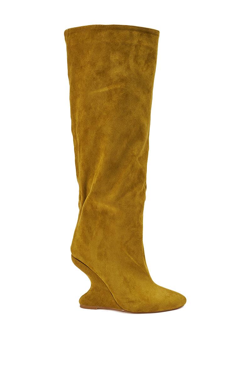 AZALEA WANG VINCE MUSTARD FAUX SUEDE WEDGE BOOT Product Image