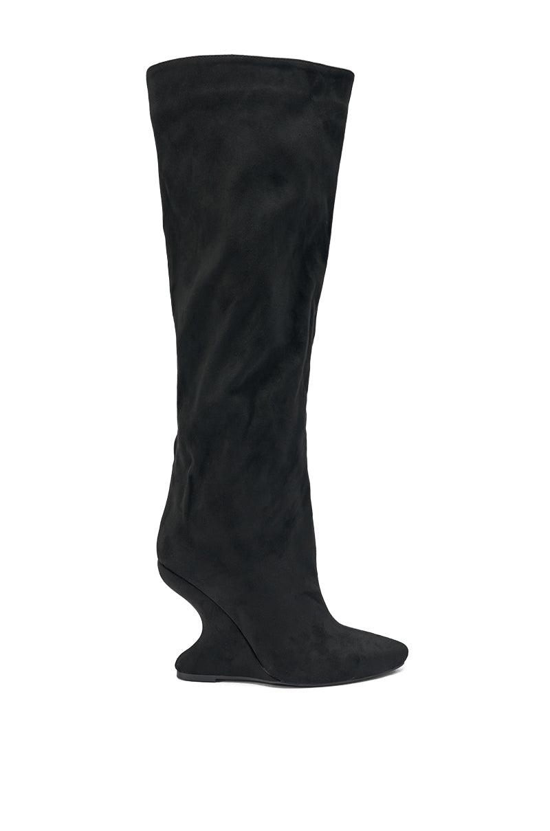 AZALEA WANG VINCE BLACK FAUX SUEDE WEDGE BOOT Product Image