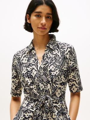 Linen-Blend Tie-Front Short-Sleeve Dress Product Image