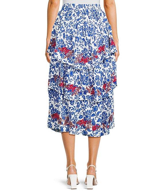 C&V Chelsea & Violet Embroidered Floral Detail Tiered Midi Skirt Product Image
