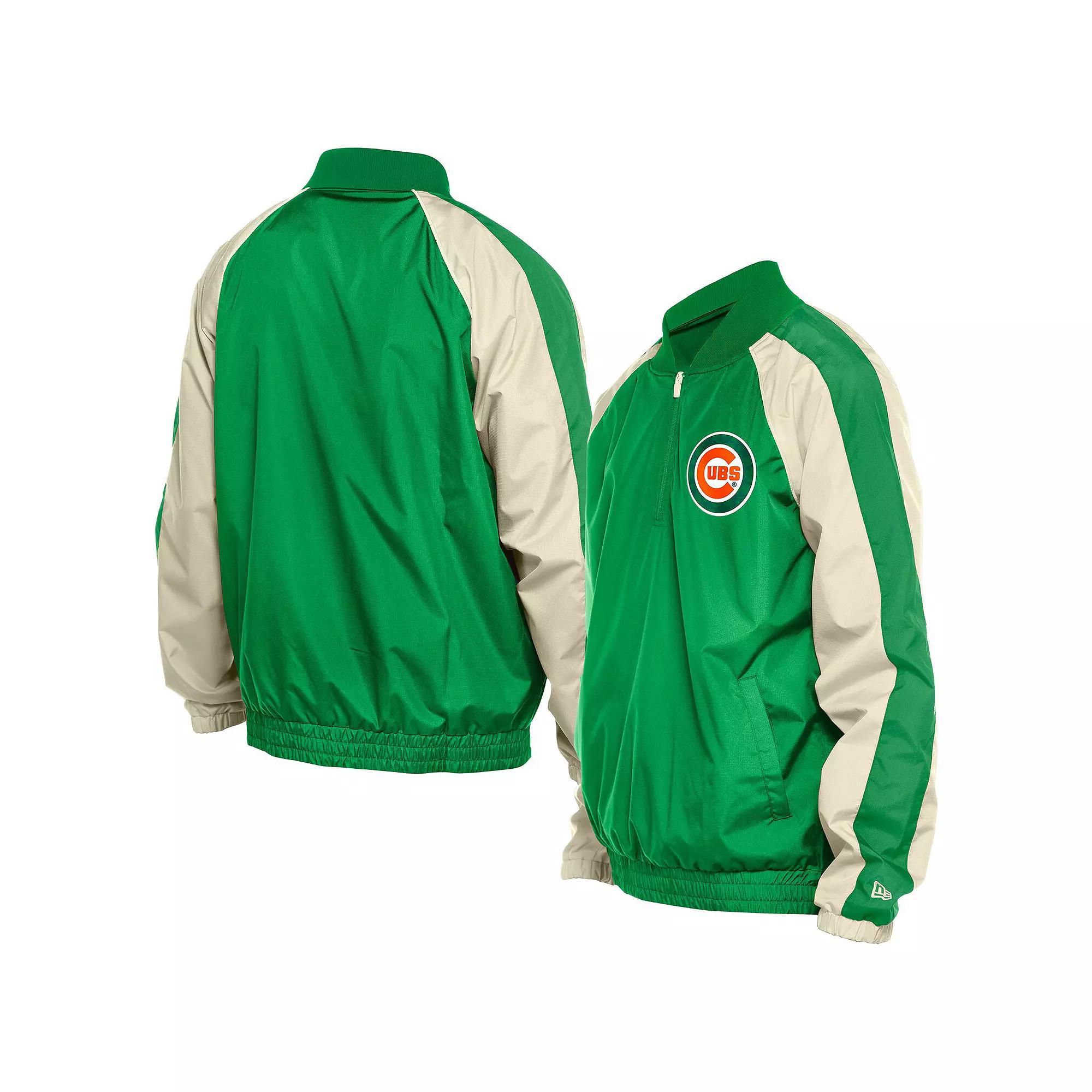 Men's New Era Kelly Green Detroit Tigers St. Patrick's Day Ripstop Raglan Quarter-Zip Windbreaker,  Product Image