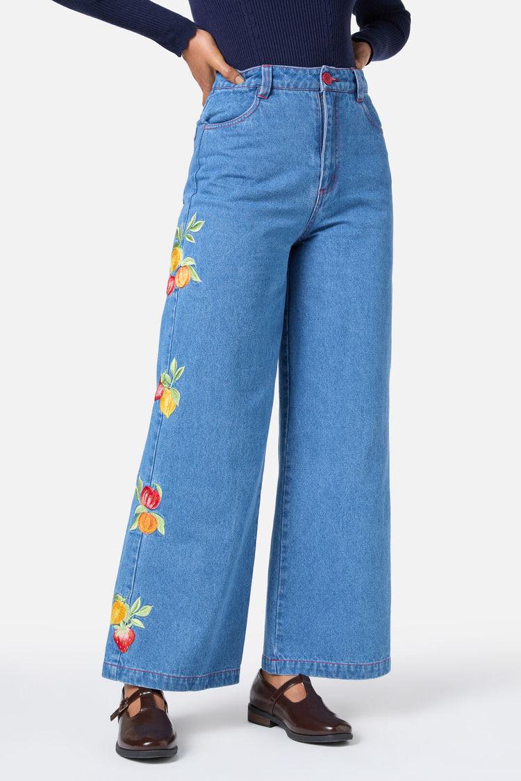 Fruit Embroidered Denim Jean Product Image